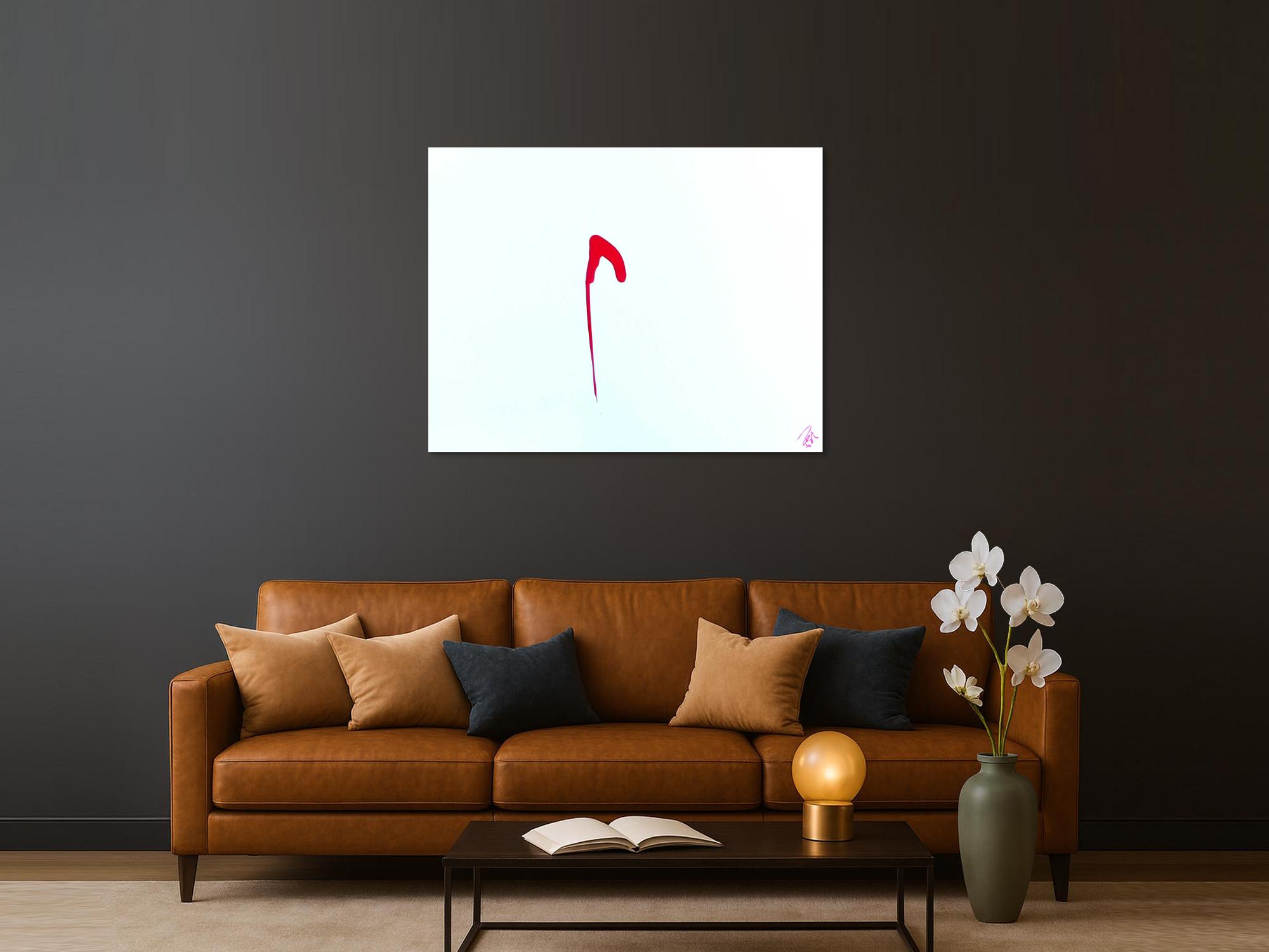 Sehr minimalistisches abstraktes Gemälde Acrylbild modern zeitgenössisch rot weiß