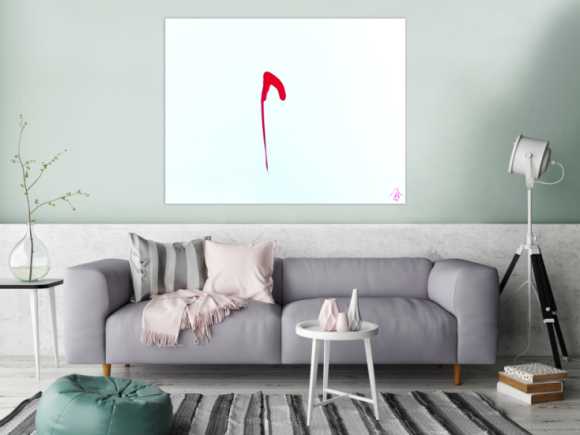 Sehr minimalistisches abstraktes Gemälde Acrylbild modern zeitgenössisch rot weiß