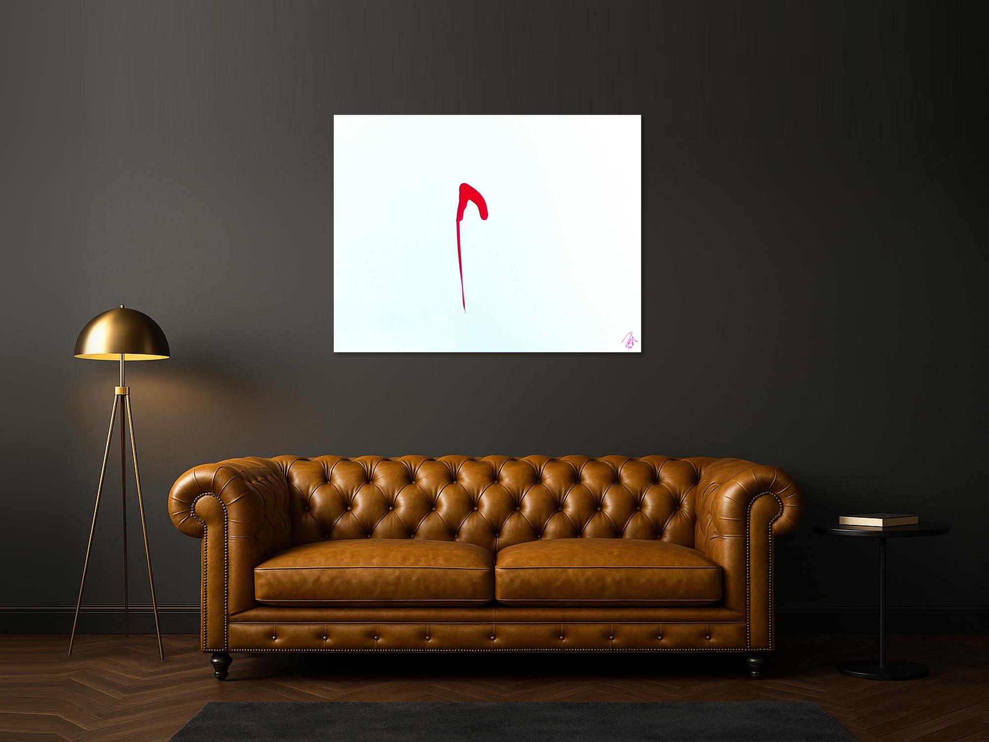 Sehr minimalistisches abstraktes Gemälde Acrylbild modern zeitgenössisch rot weiß
