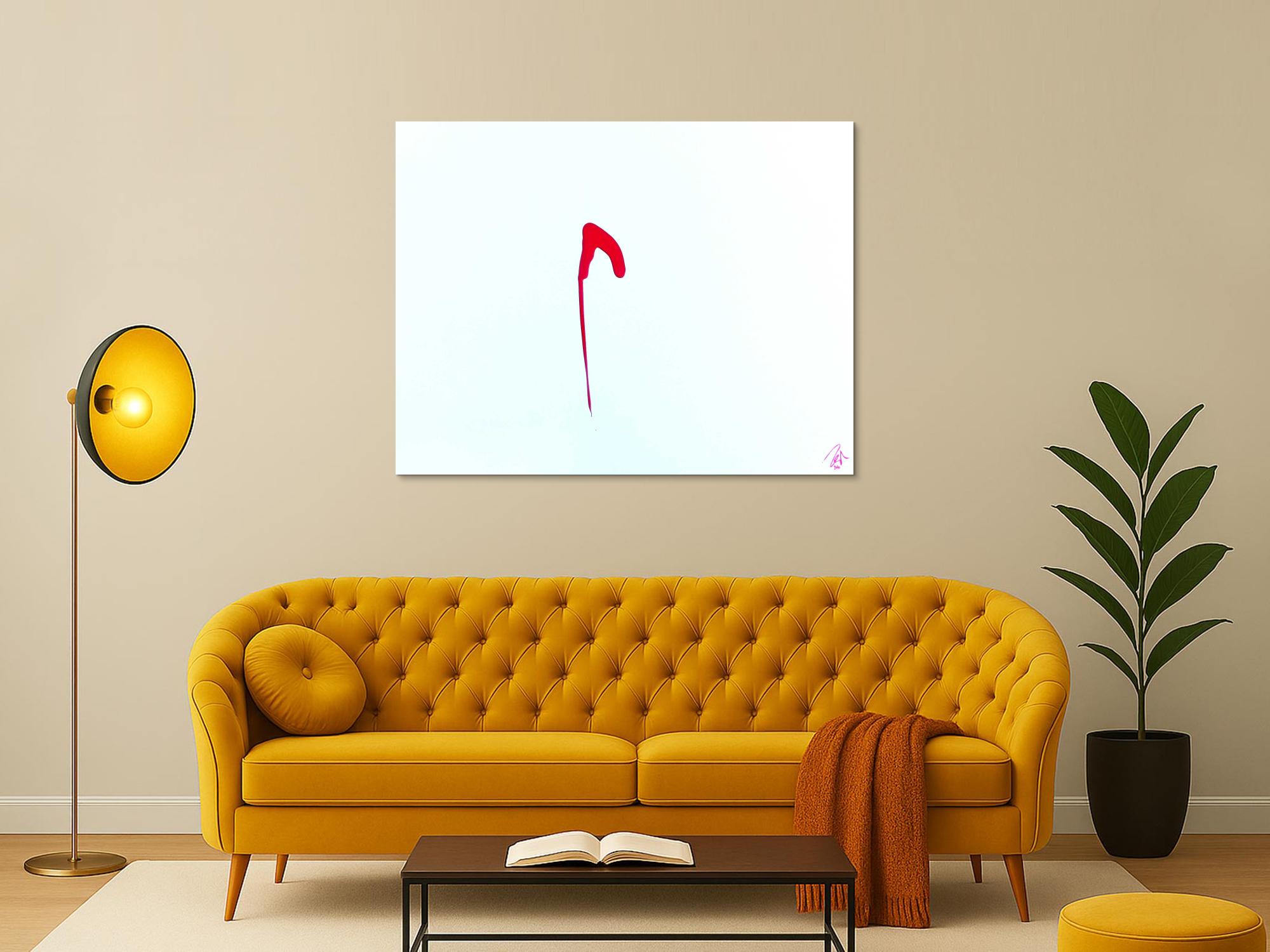 Sehr minimalistisches abstraktes Gemälde Acrylbild modern zeitgenössisch rot weiß