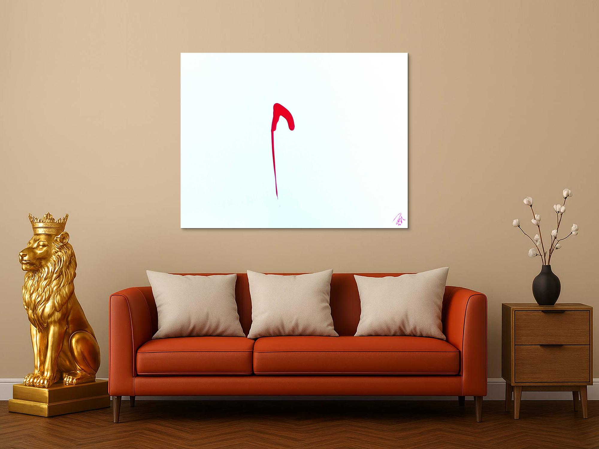 Sehr minimalistisches abstraktes Gemälde Acrylbild modern zeitgenössisch rot weiß