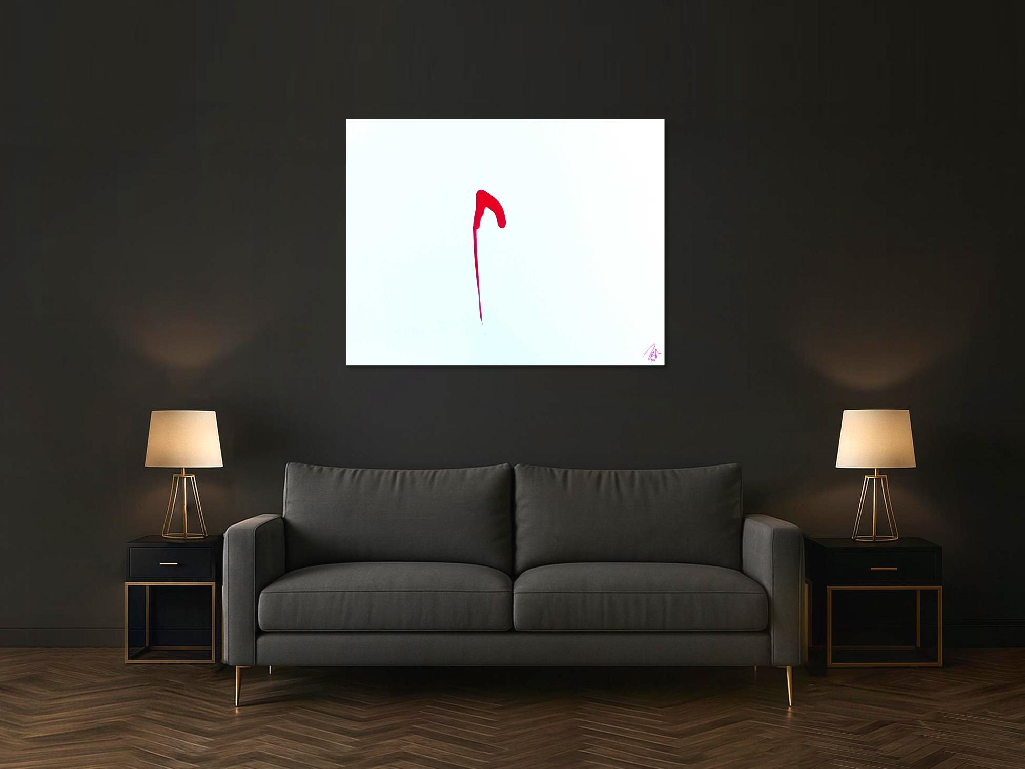 Sehr minimalistisches abstraktes Gemälde Acrylbild modern zeitgenössisch rot weiß