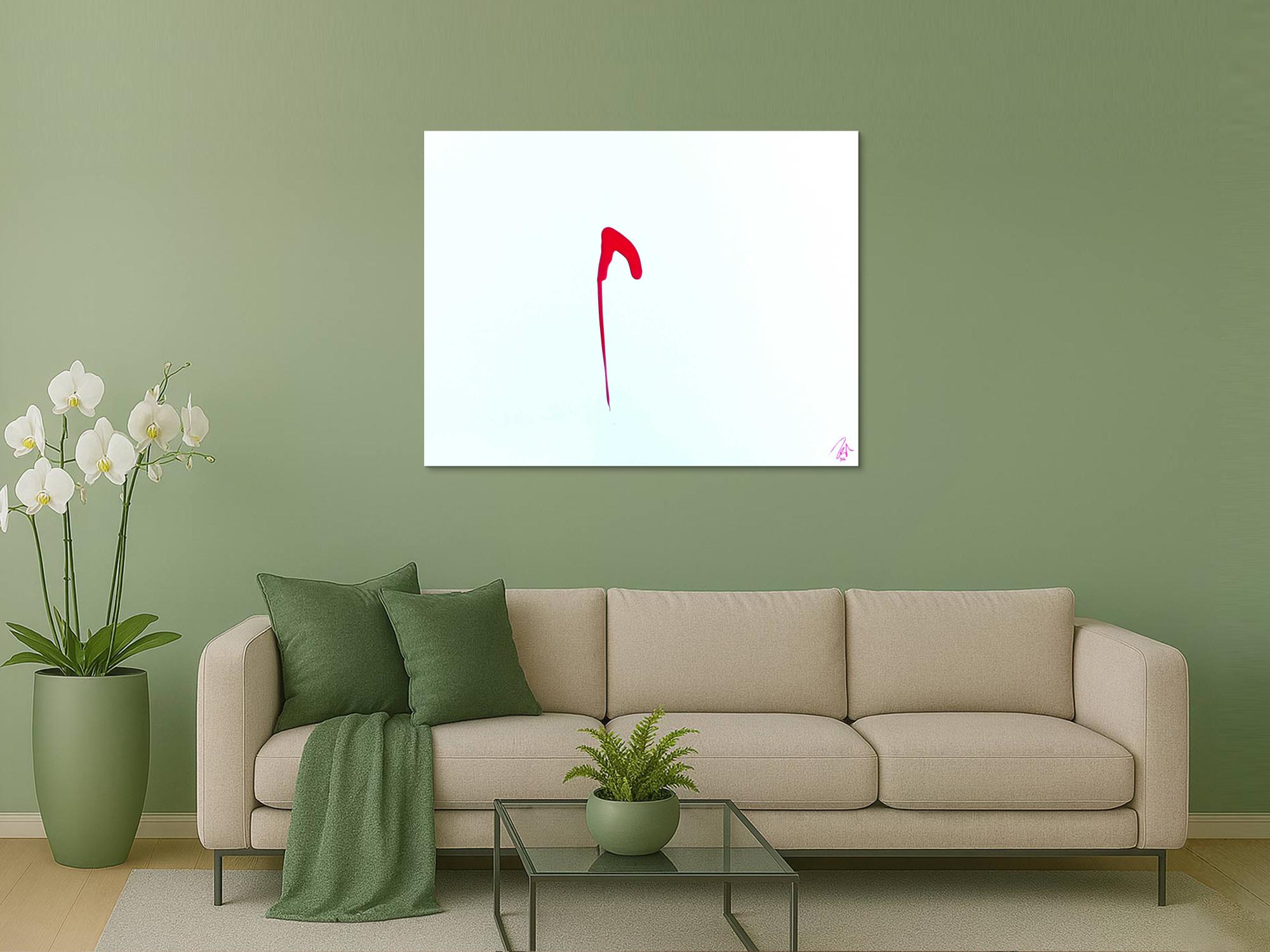 Sehr minimalistisches abstraktes Gemälde Acrylbild modern zeitgenössisch rot weiß