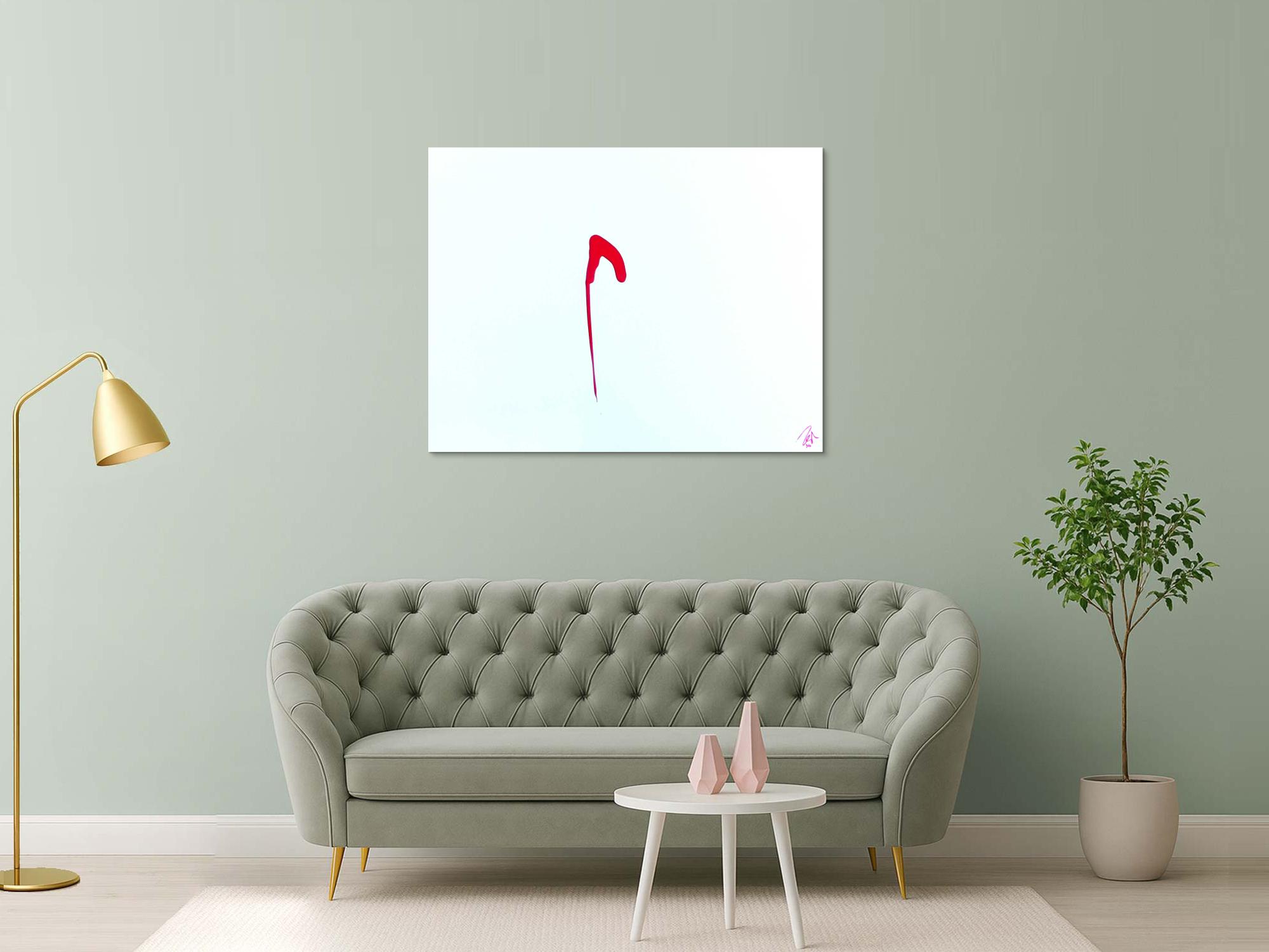 Sehr minimalistisches abstraktes Gemälde Acrylbild modern zeitgenössisch rot weiß