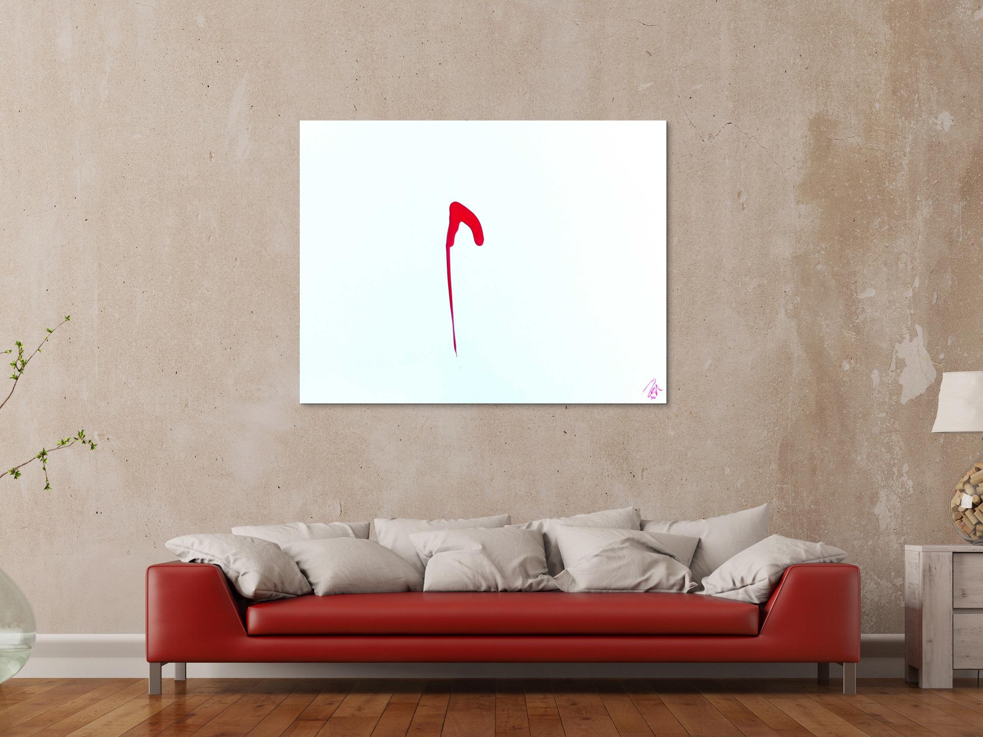 Sehr minimalistisches abstraktes Gemälde Acrylbild modern zeitgenössisch rot weiß