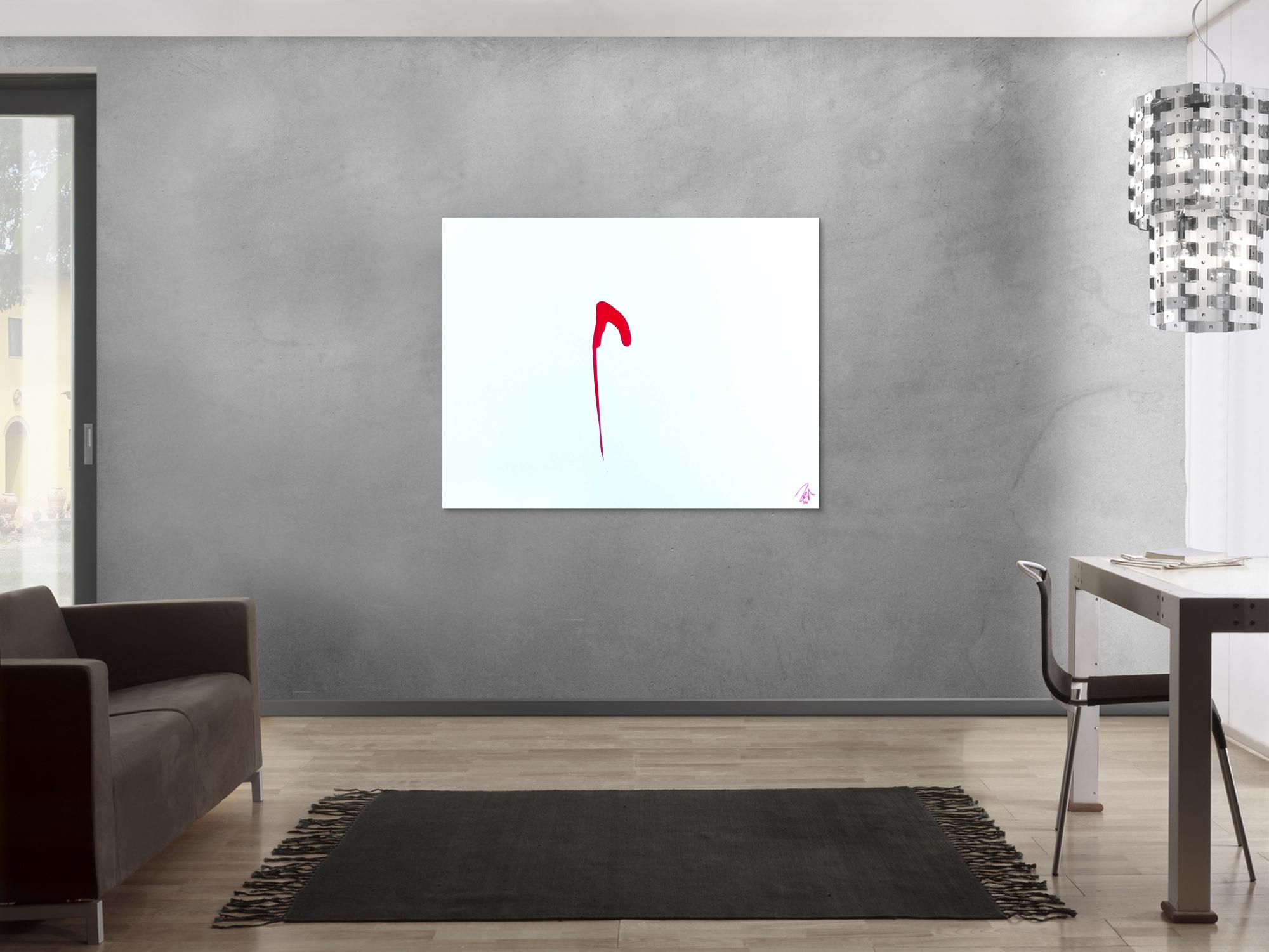 Sehr minimalistisches abstraktes Gemälde Acrylbild modern zeitgenössisch rot weiß