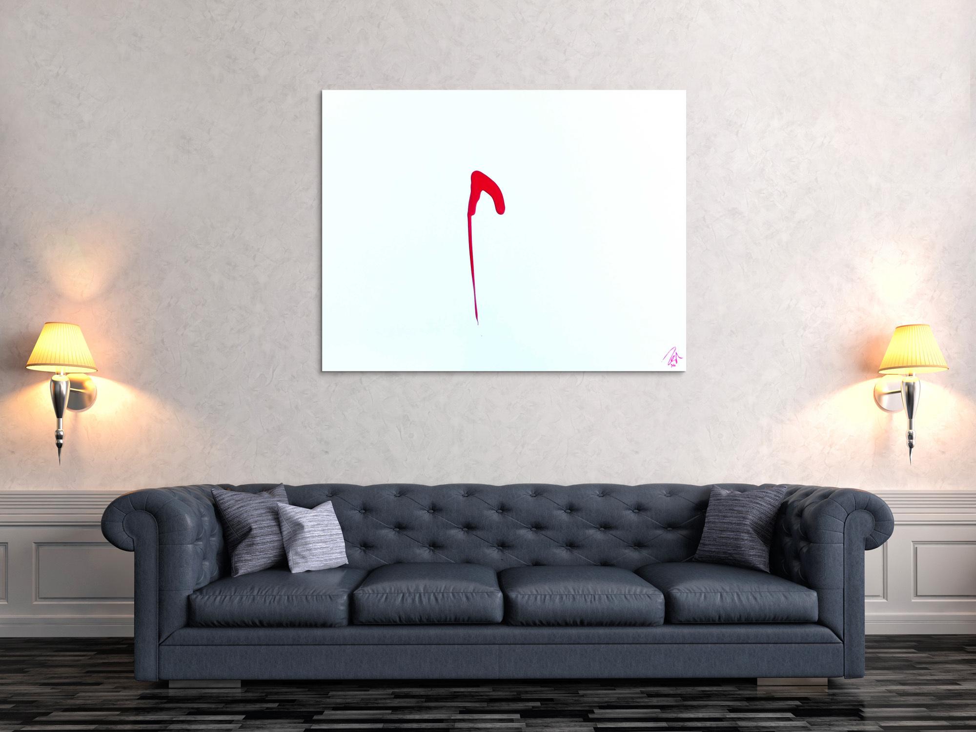 Sehr minimalistisches abstraktes Gemälde Acrylbild modern zeitgenössisch rot weiß
