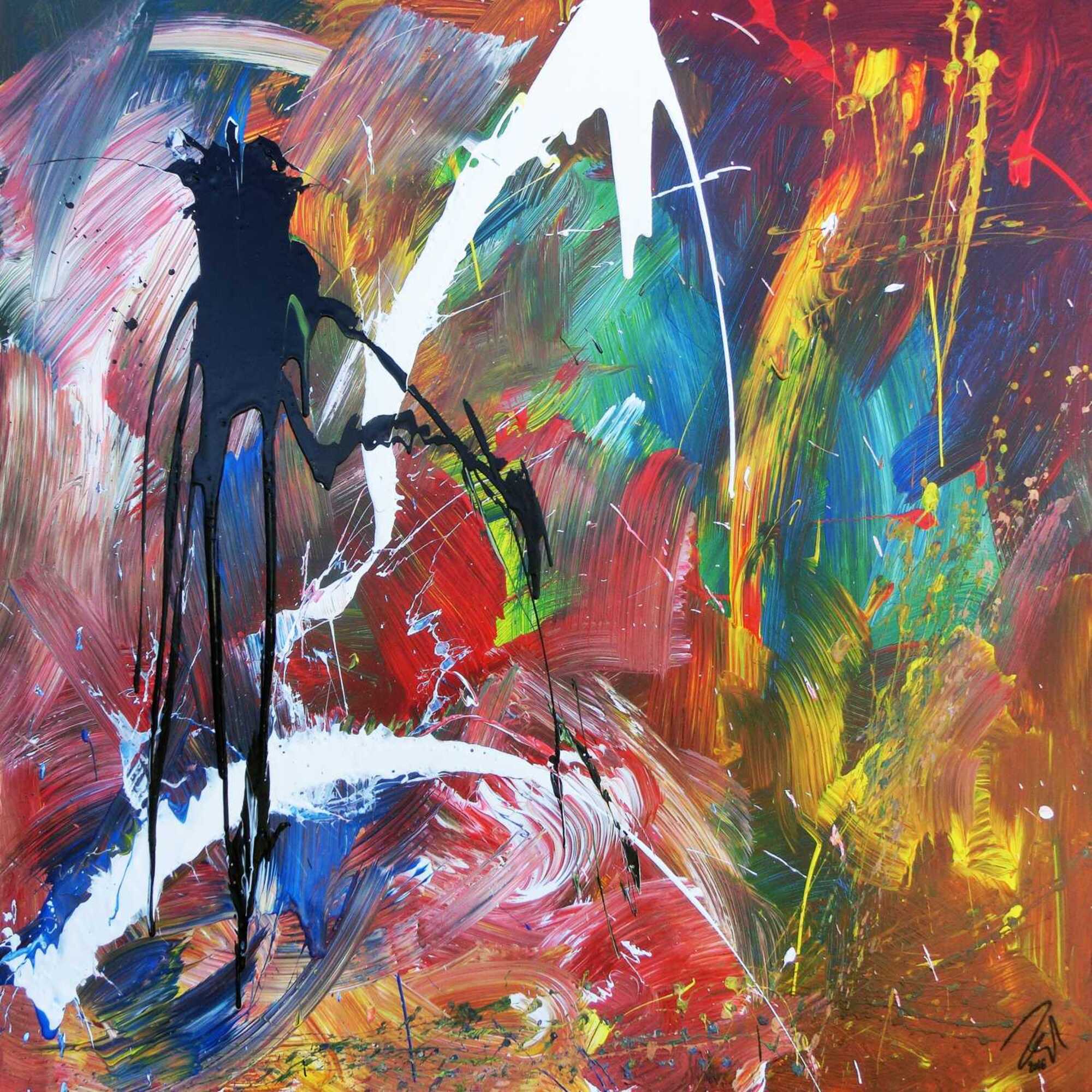 Modernes Acrylbild abstraktes Gemälde bunt zeitgenössisch bunt mit schwarz und weiß