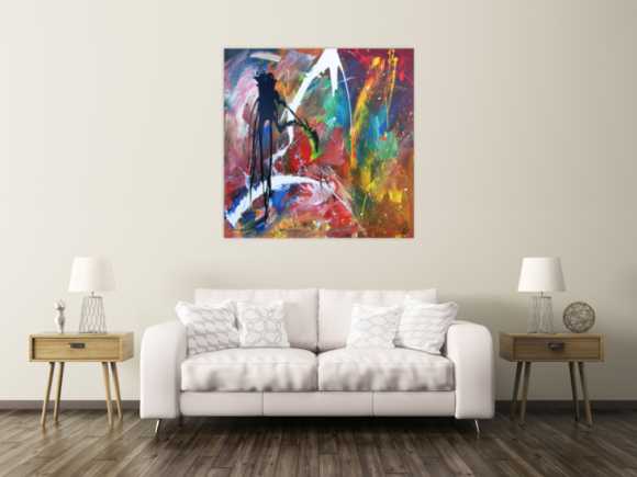 Modernes Acrylbild abstraktes Gemälde bunt zeitgenössisch bunt mit schwarz und weiß