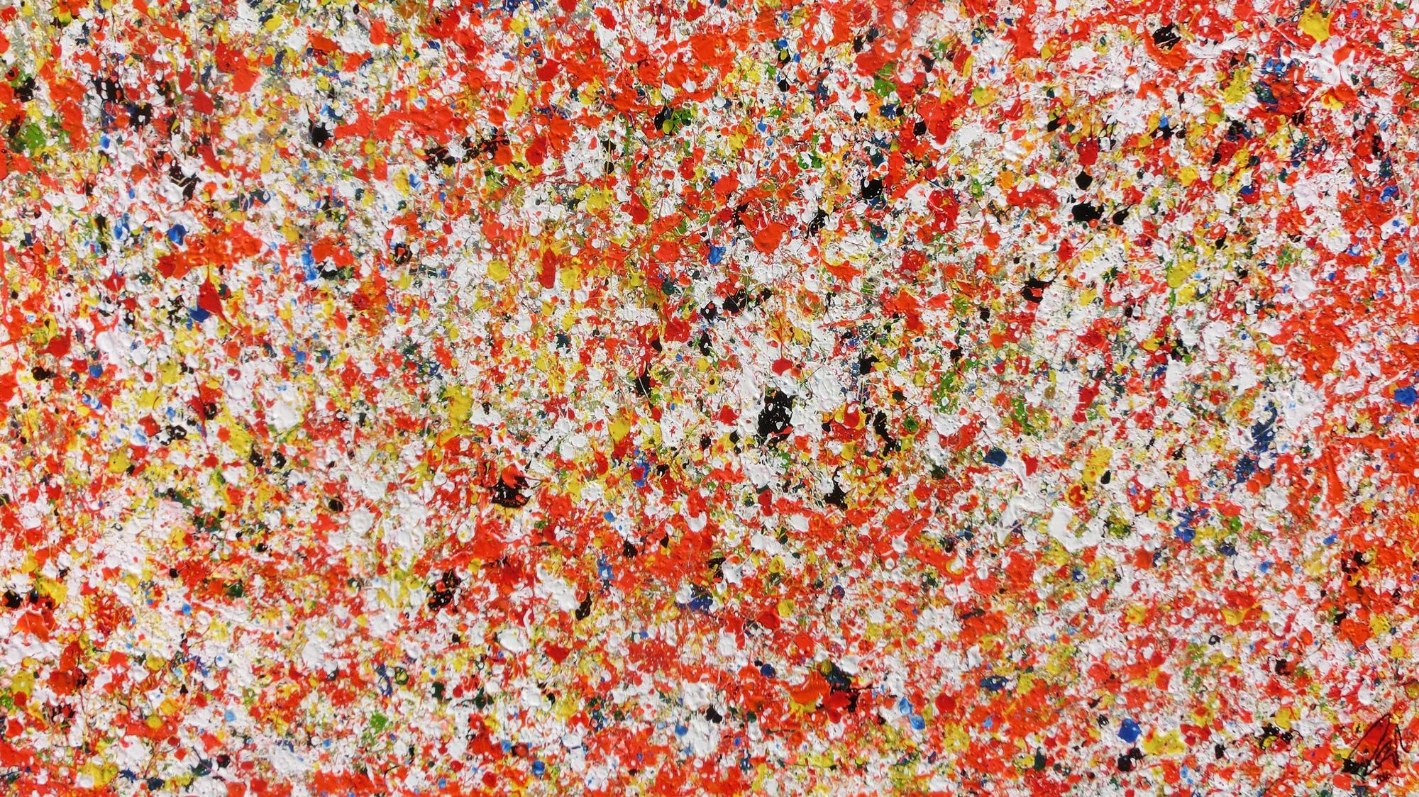 Abstraktes Acrylgemälde modern bunt in orange und weiß zeitgenössisch