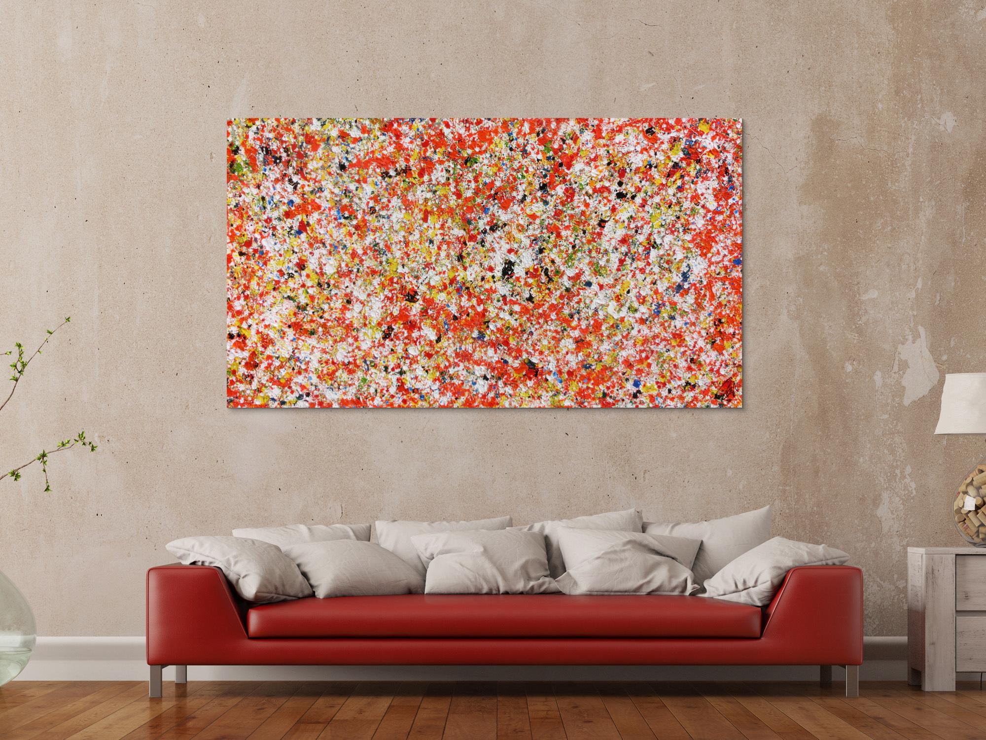 Abstraktes Acrylgemälde modern bunt in orange und weiß zeitgenössisch