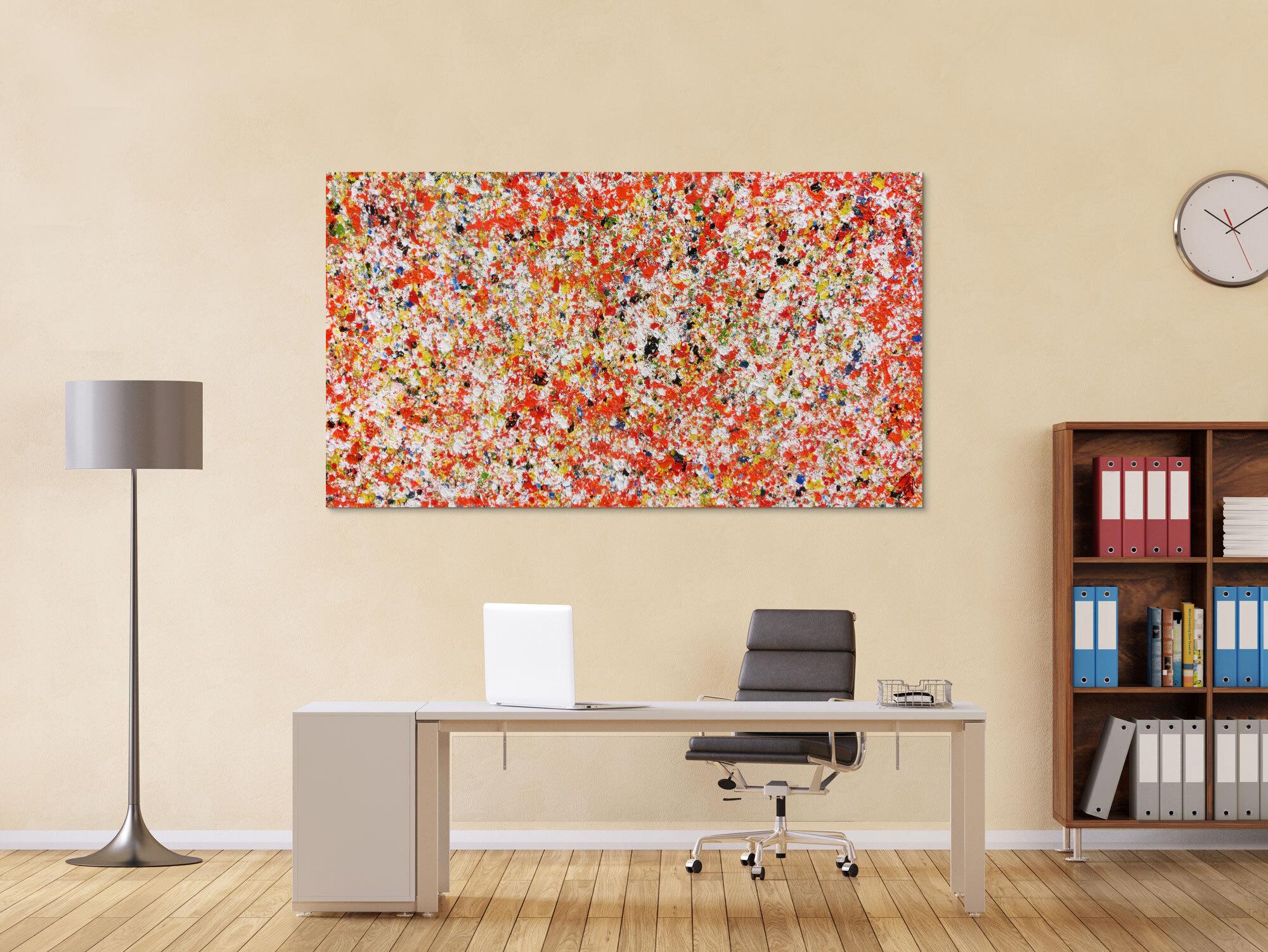 Abstraktes Acrylgemälde modern bunt in orange und weiß zeitgenössisch