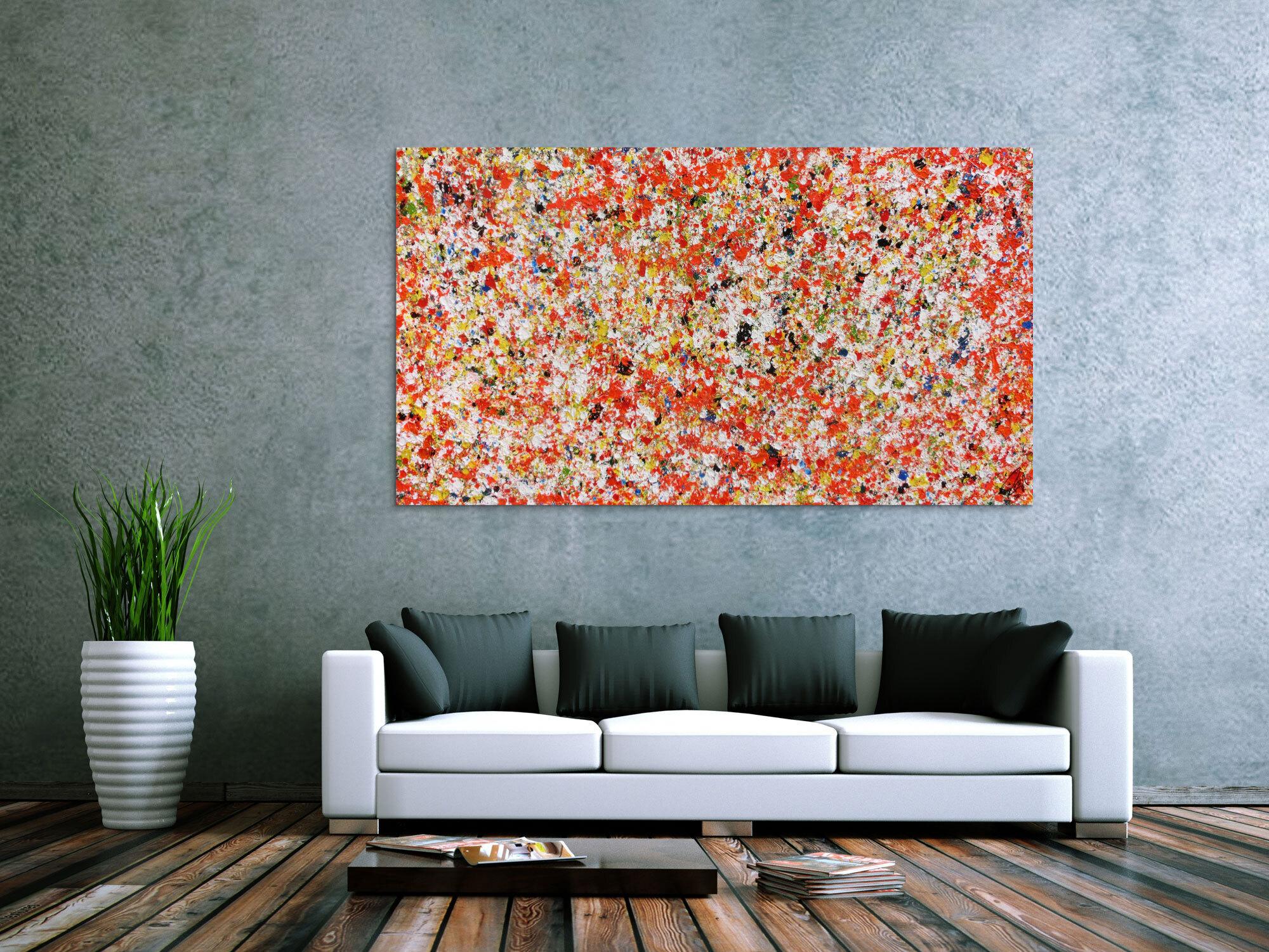 Abstraktes Acrylgemälde modern bunt in orange und weiß zeitgenössisch