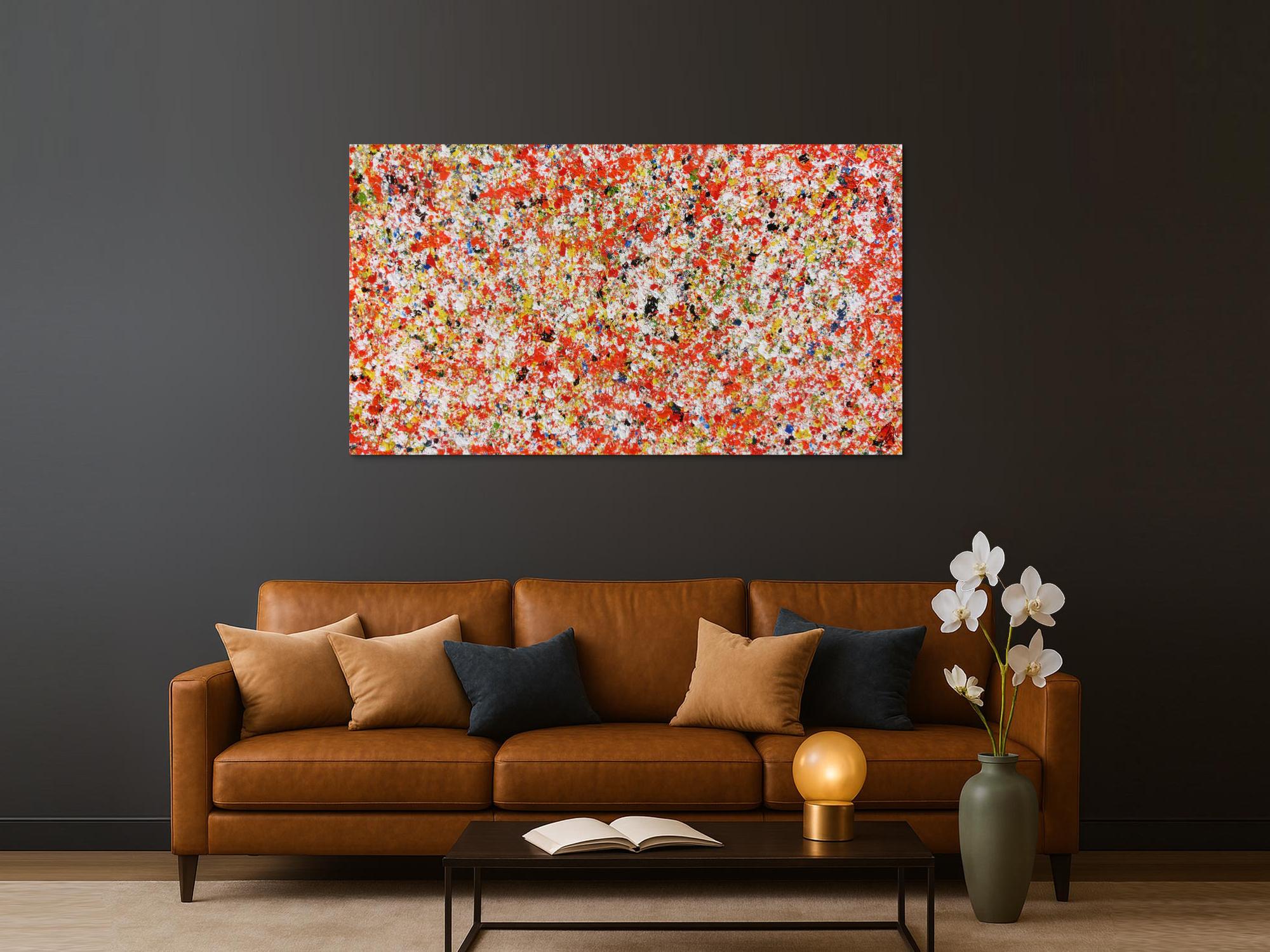 Abstraktes Acrylgemälde modern bunt in orange und weiß zeitgenössisch