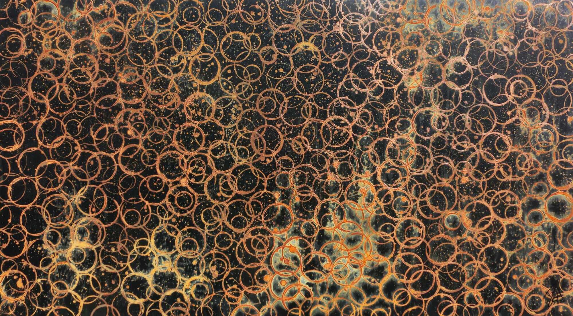 Abstraktes Gemälde aus echtem Rost und schwarzem Hintergrund sehr modern und schlicht