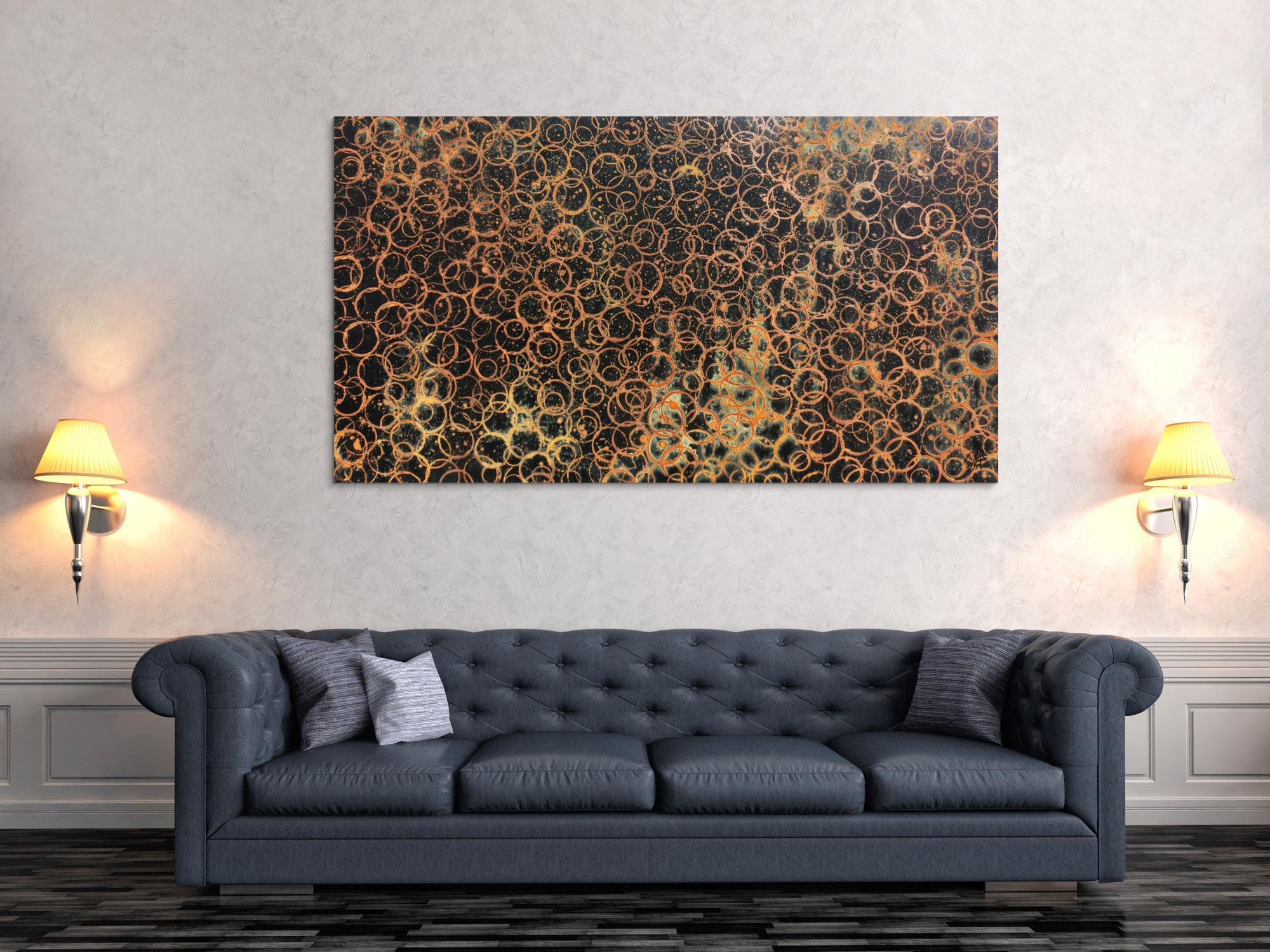 Abstraktes Gemälde aus echtem Rost und schwarzem Hintergrund sehr modern und schlicht