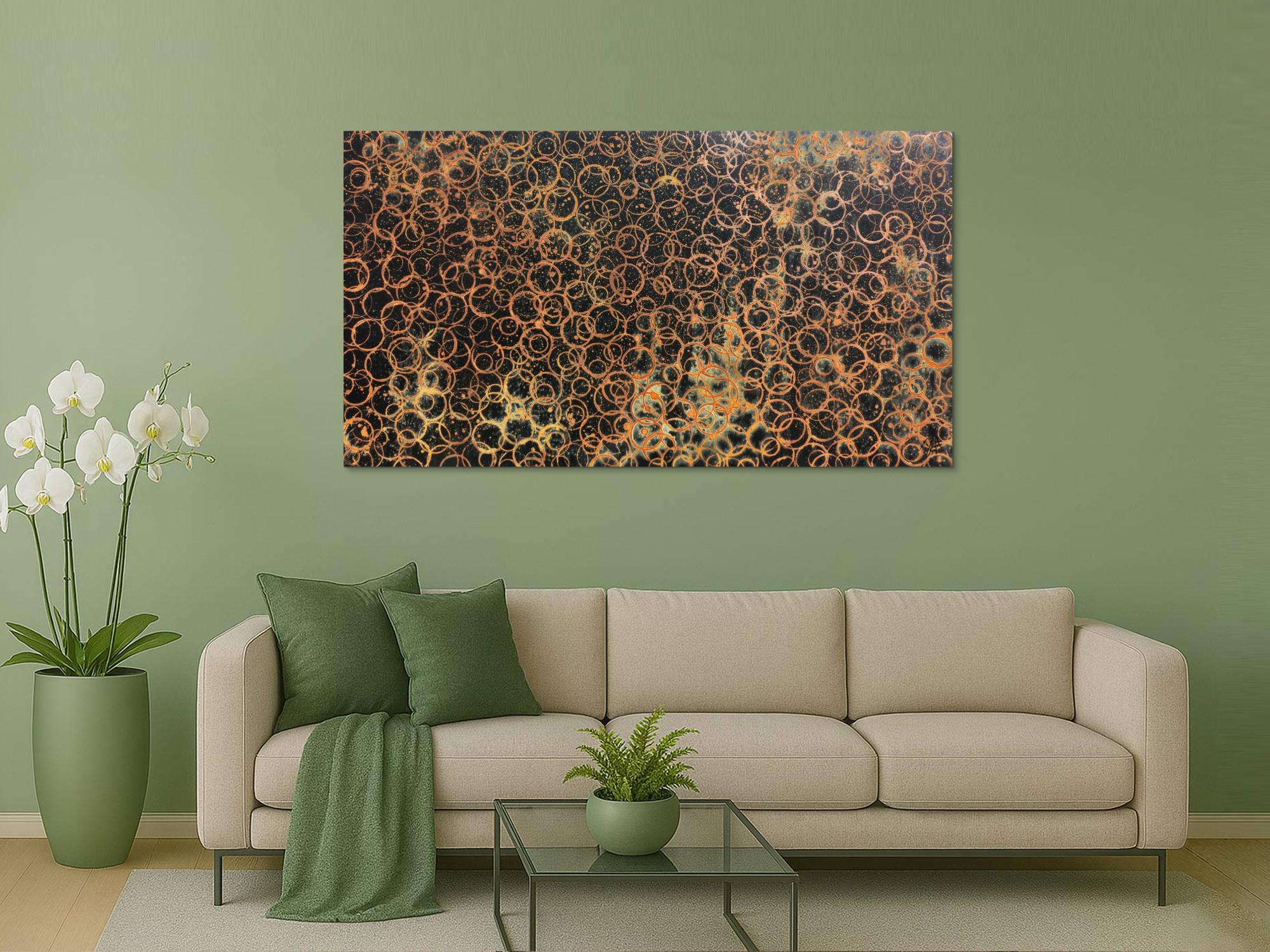 Abstraktes Gemälde aus echtem Rost und schwarzem Hintergrund sehr modern und schlicht