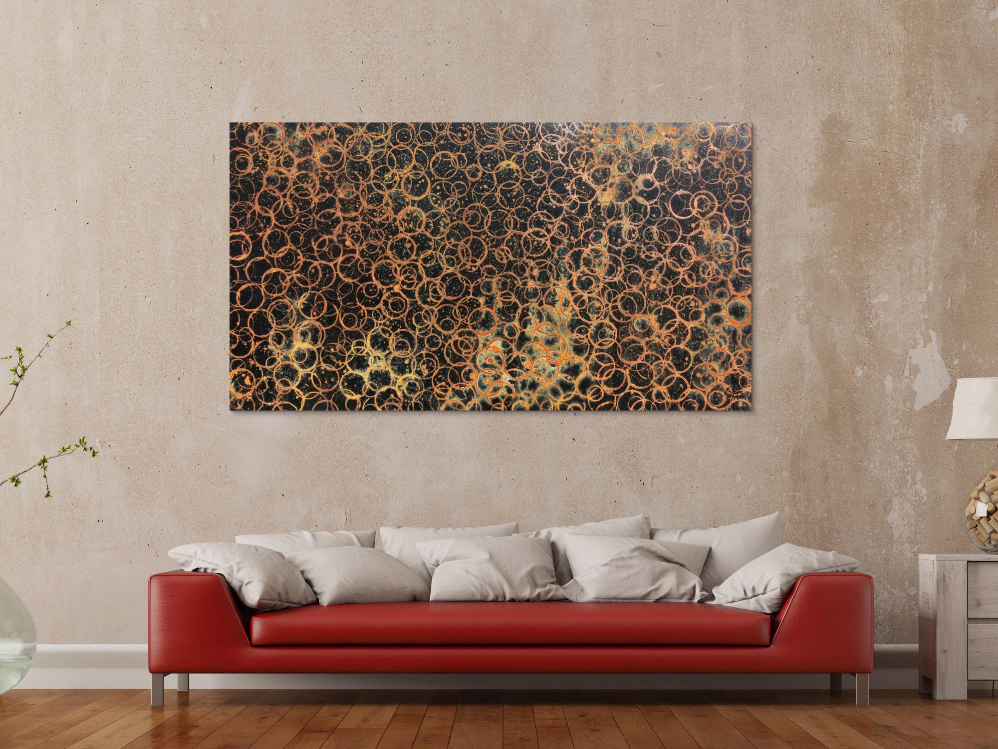 Abstraktes Gemälde aus echtem Rost und schwarzem Hintergrund sehr modern und schlicht