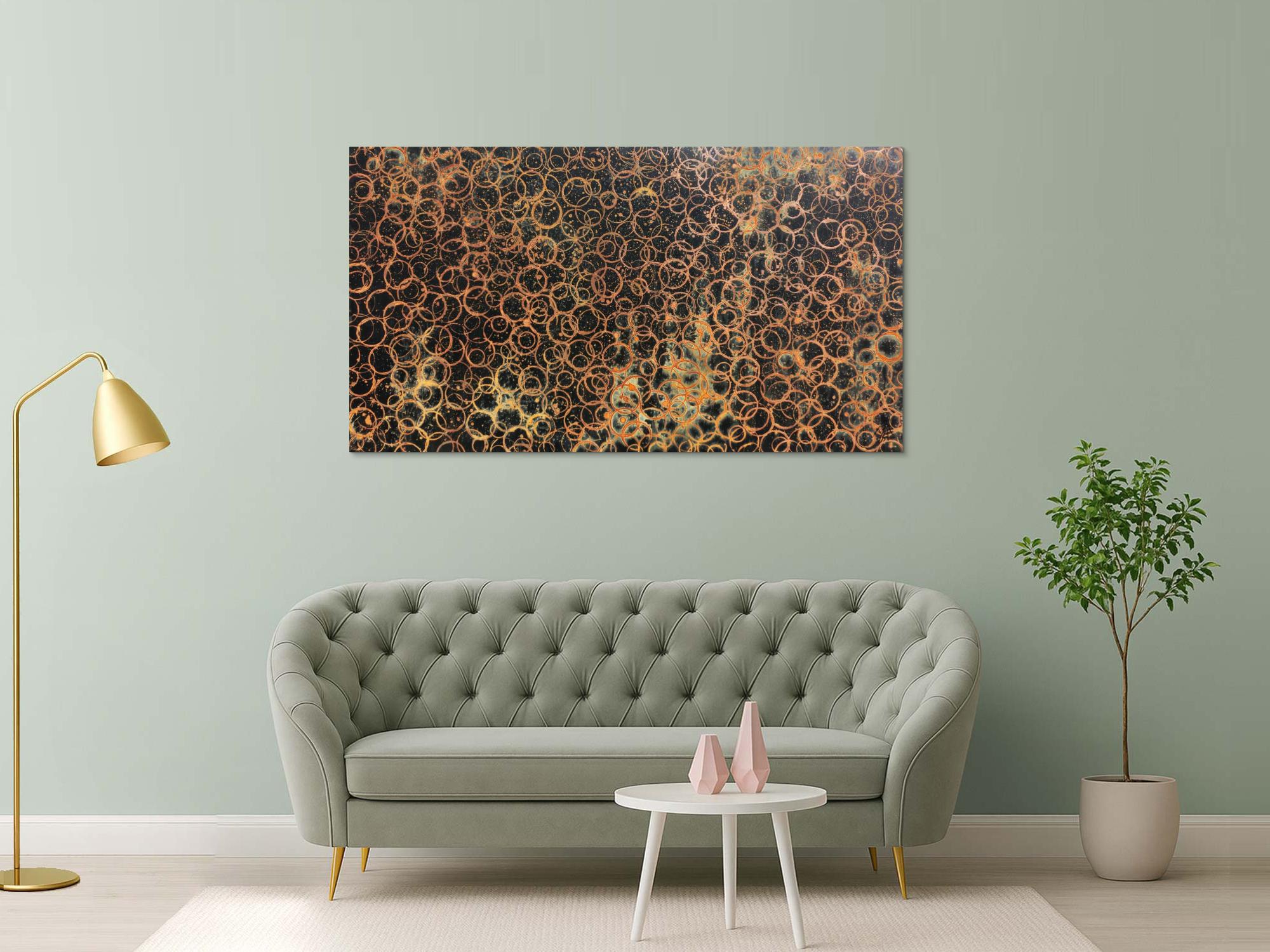 Abstraktes Gemälde aus echtem Rost und schwarzem Hintergrund sehr modern und schlicht