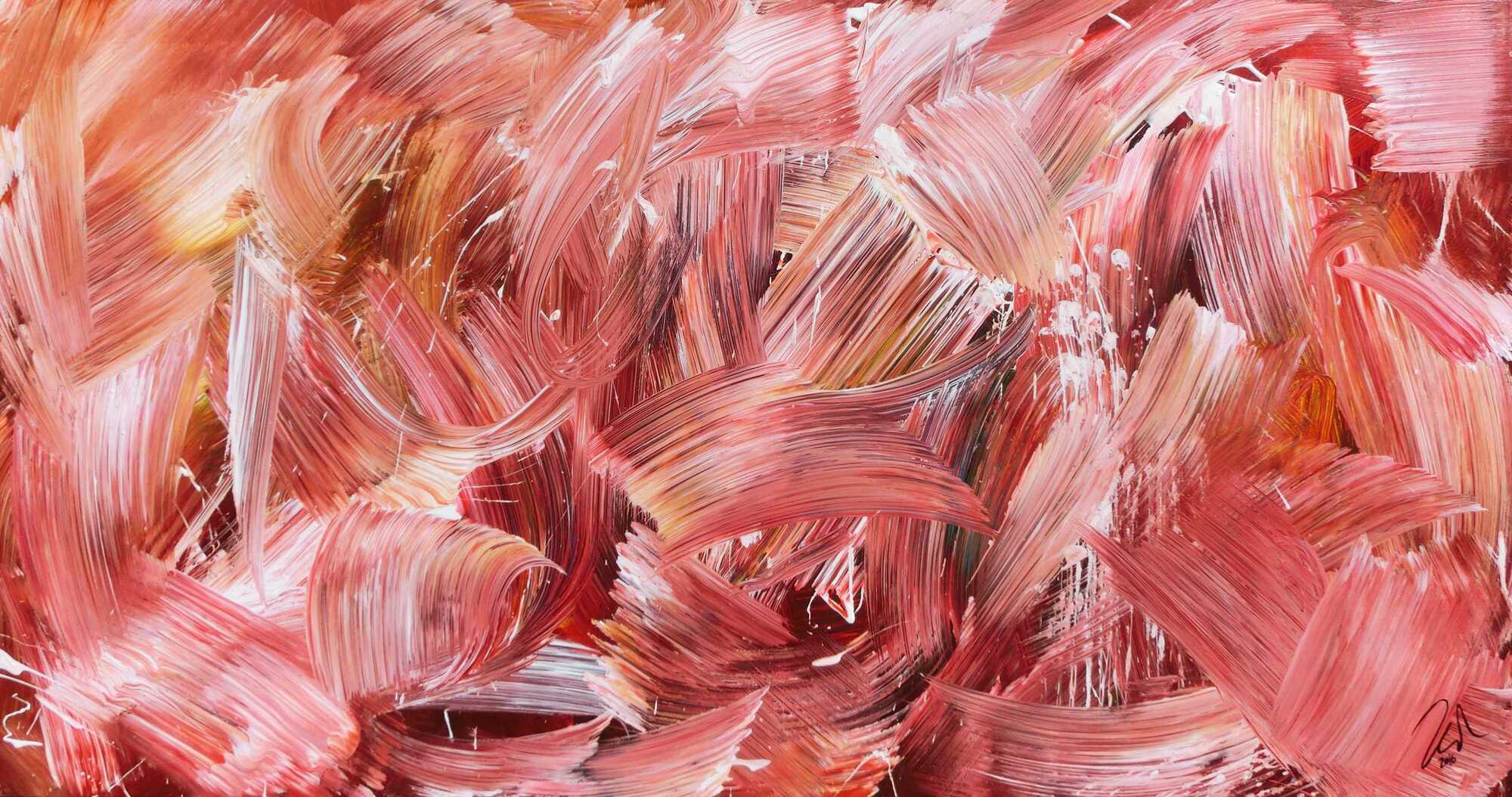 Abstraktes Acrylbild in hellen rot und rosa Farben modern schlicht