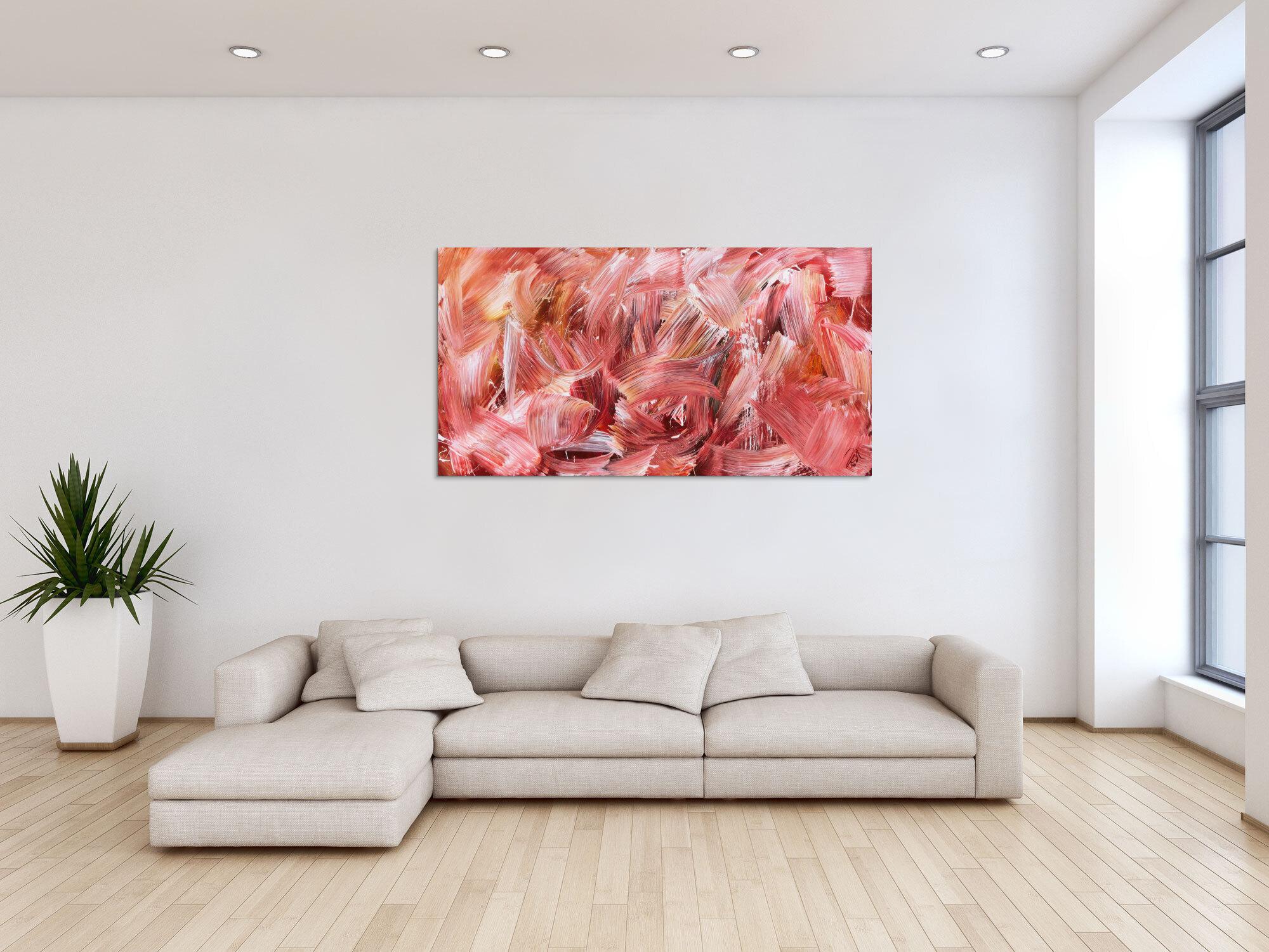 Abstraktes Acrylbild in hellen rot und rosa Farben modern schlicht