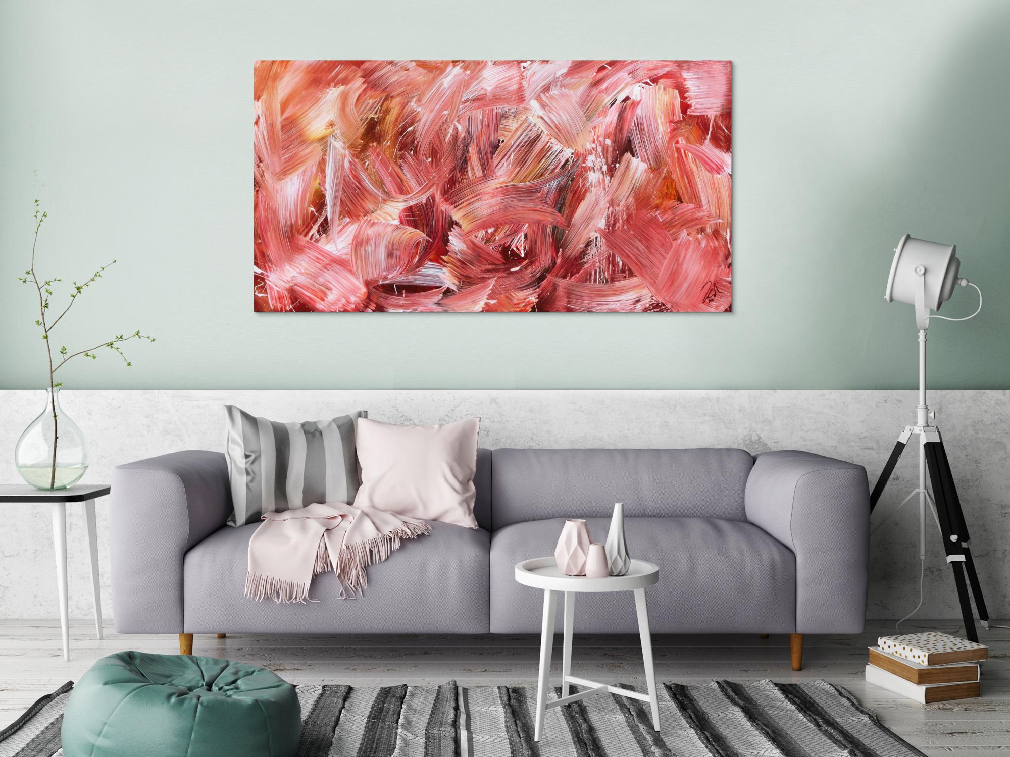 Abstraktes Acrylbild in hellen rot und rosa Farben modern schlicht