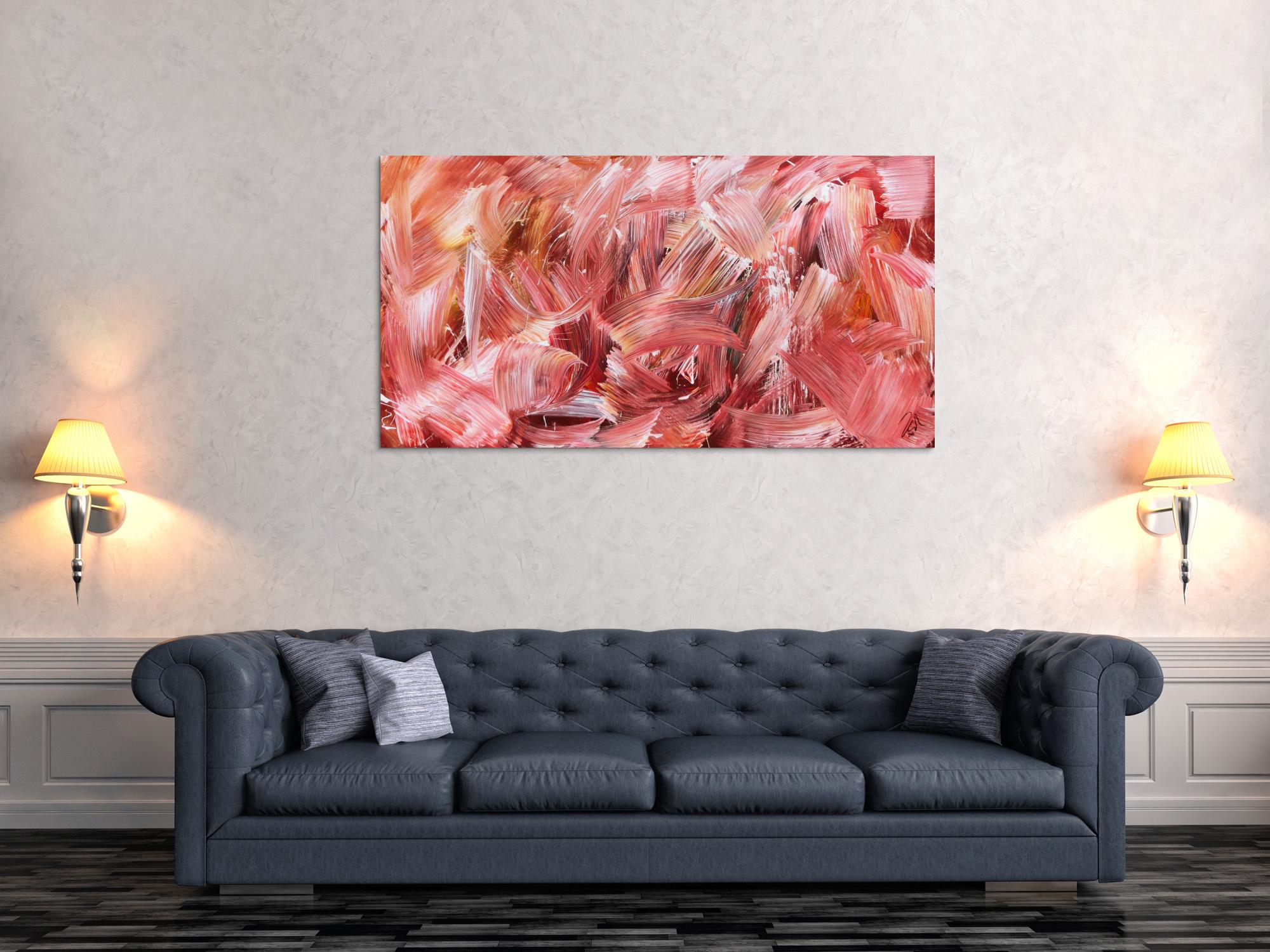 Abstraktes Acrylbild in hellen rot und rosa Farben modern schlicht