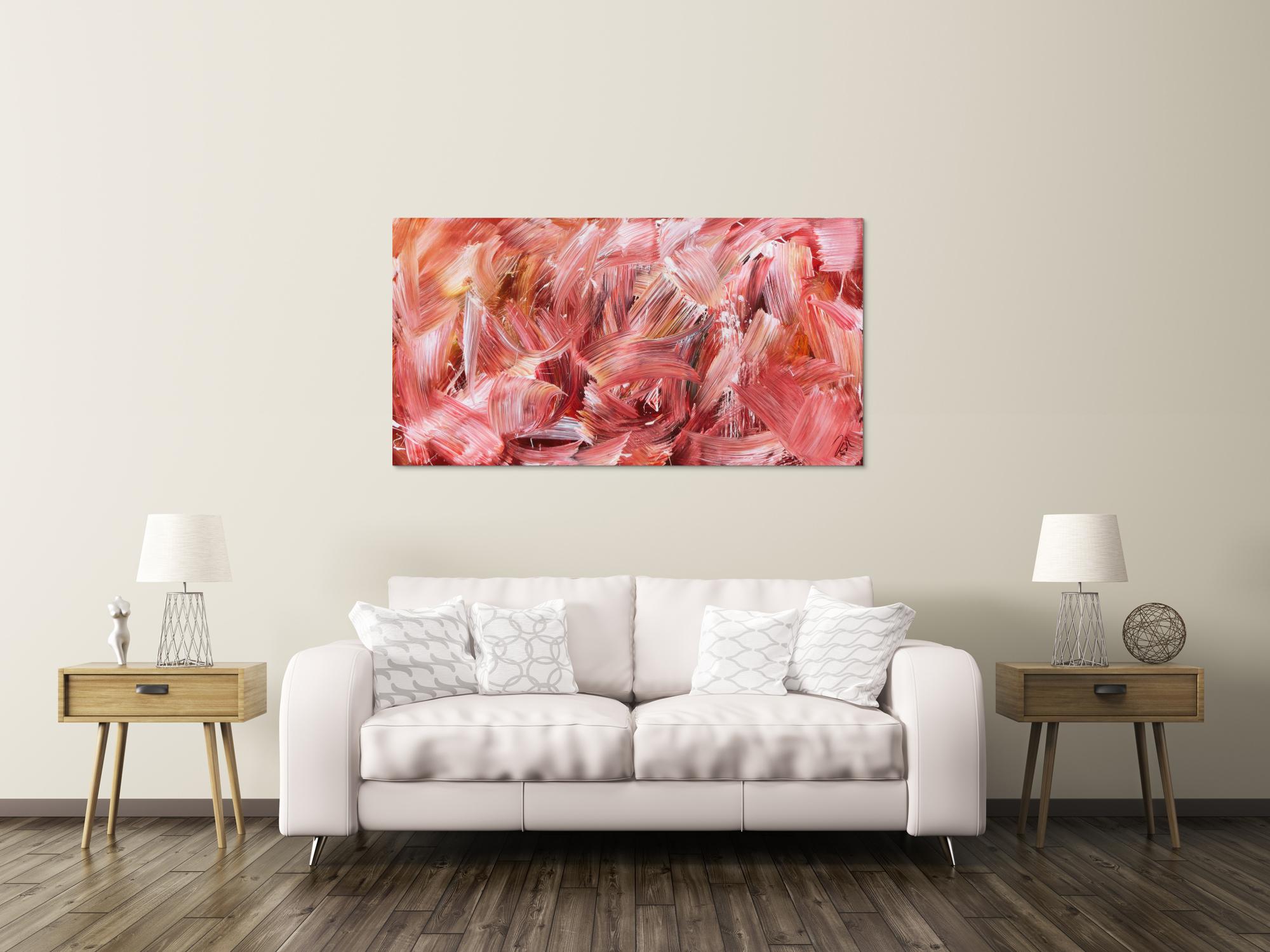 Abstraktes Acrylbild in hellen rot und rosa Farben modern schlicht