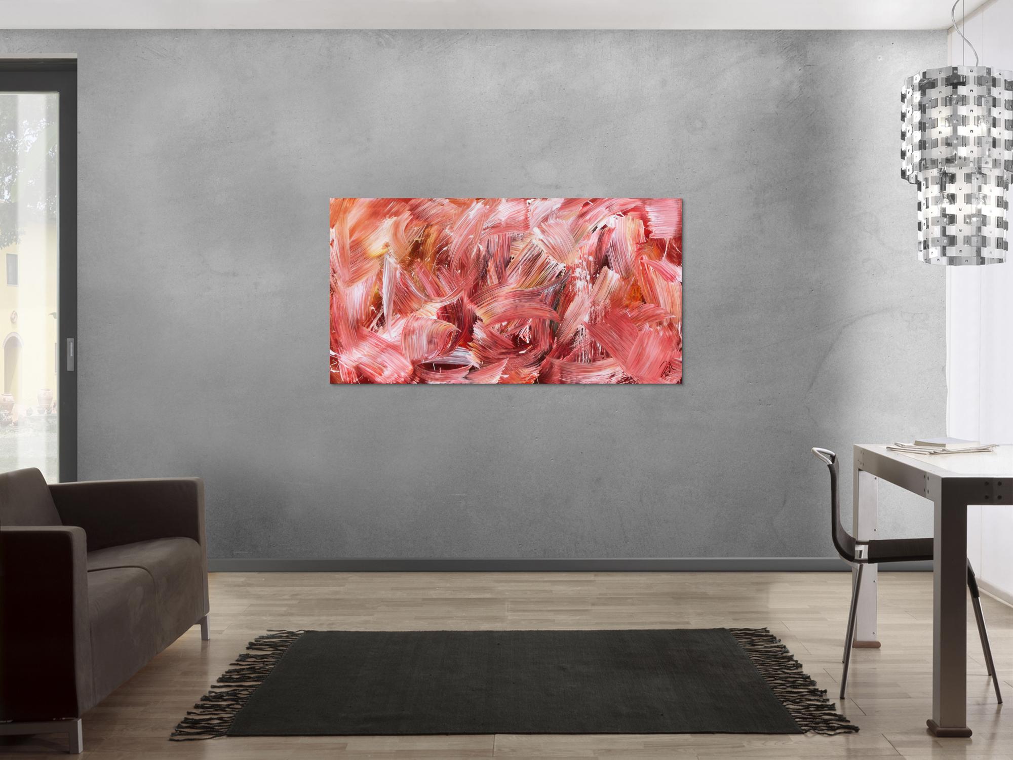 Abstraktes Acrylbild in hellen rot und rosa Farben modern schlicht