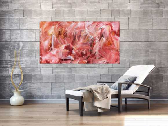 Abstraktes Acrylbild in hellen rot und rosa Farben modern schlicht