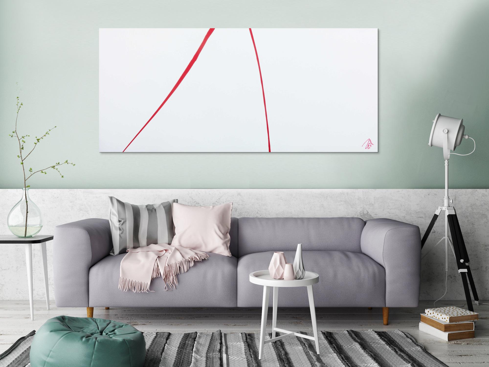 Sehr minimalistisches abstraktes Acrylbild schlichtes Gemälde in rot weiß