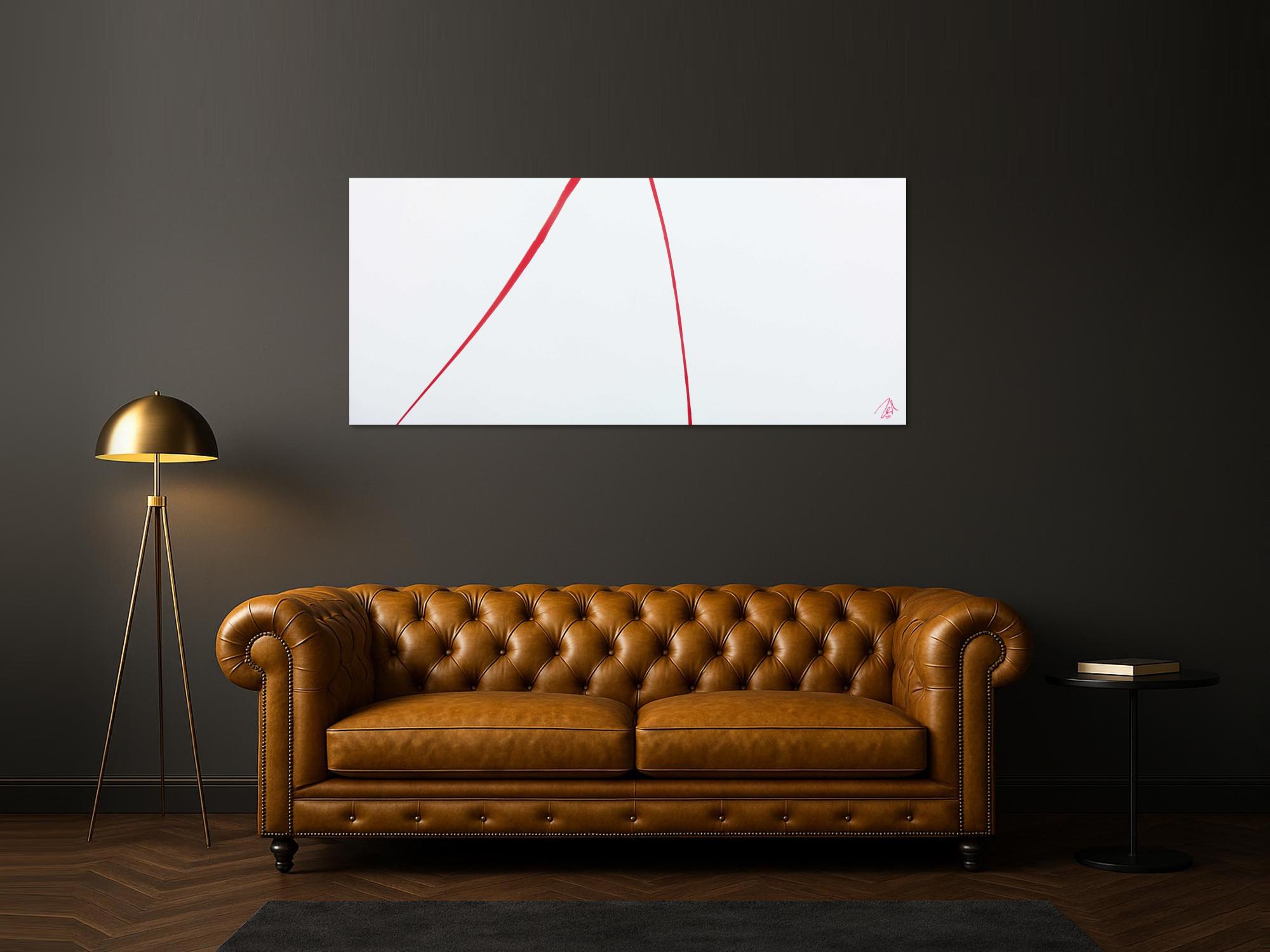 Sehr minimalistisches abstraktes Acrylbild schlichtes Gemälde in rot weiß