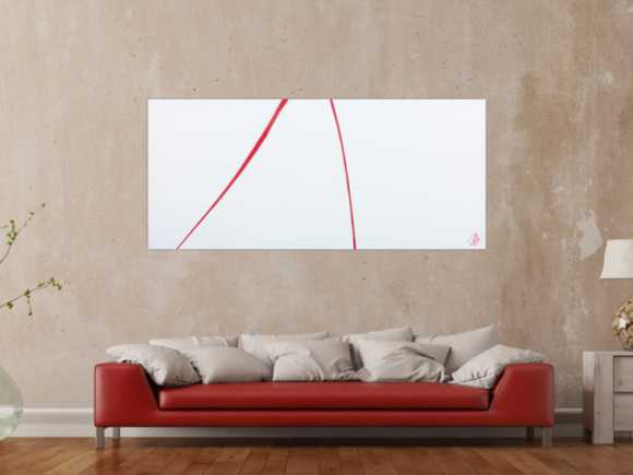 Sehr minimalistisches abstraktes Acrylbild schlichtes Gemälde in rot weiß