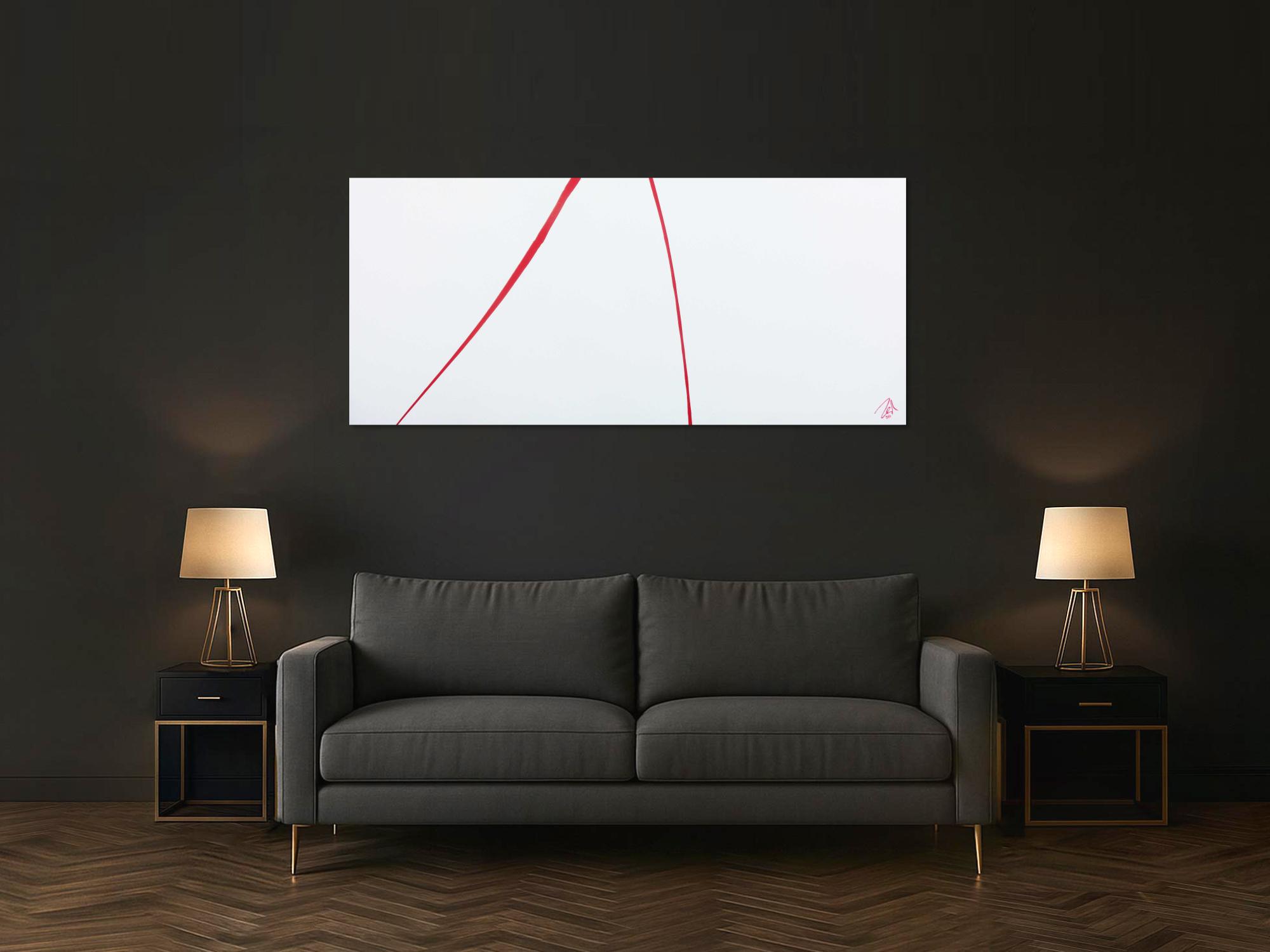 Sehr minimalistisches abstraktes Acrylbild schlichtes Gemälde in rot weiß
