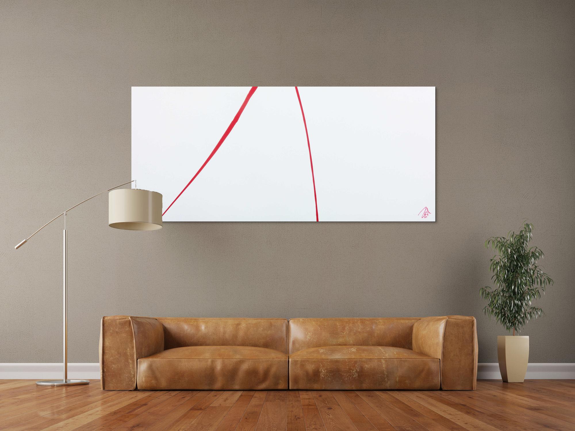 Sehr minimalistisches abstraktes Acrylbild schlichtes Gemälde in rot weiß