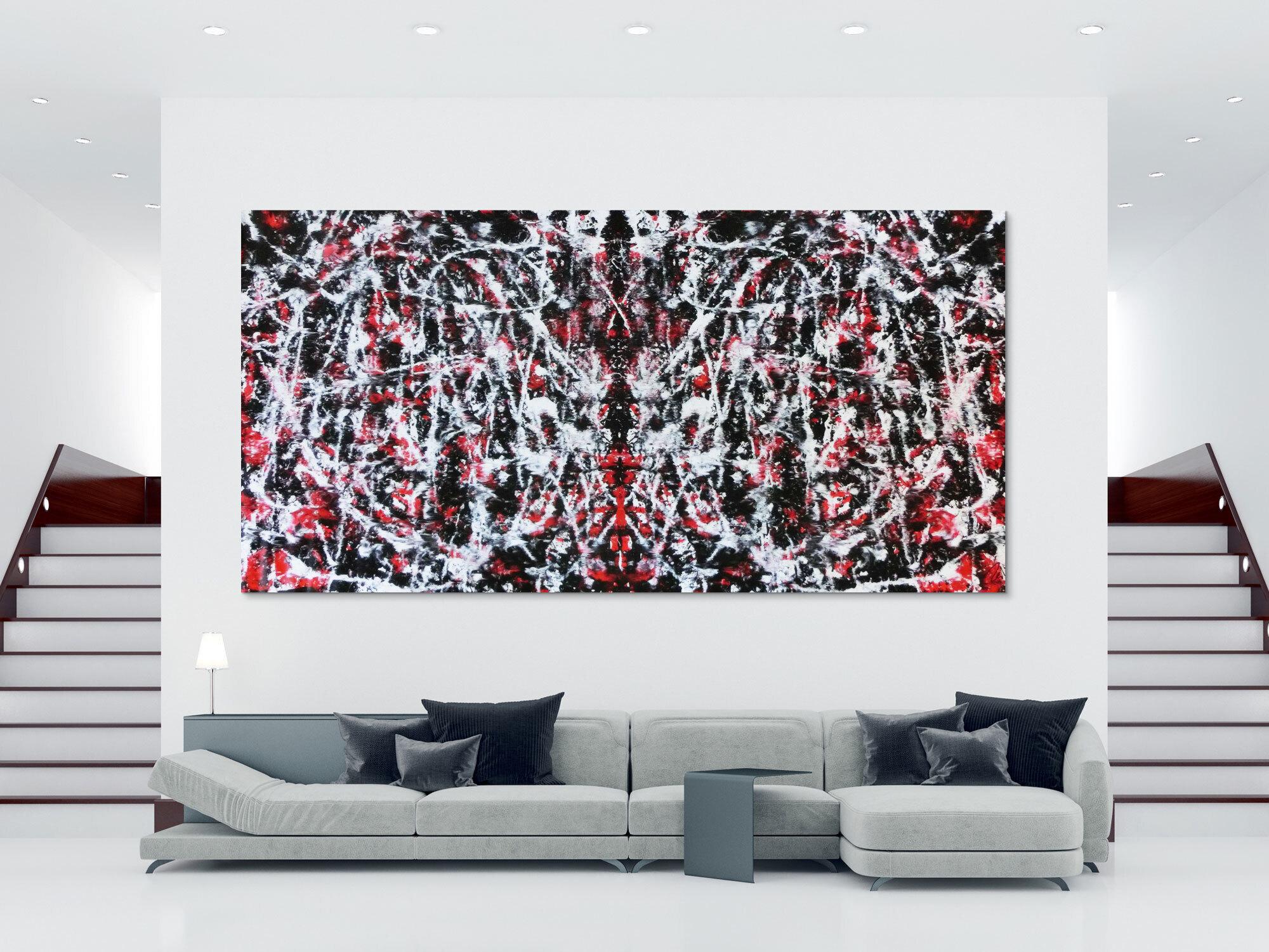 Abstraktes sehr großes Gemälde modern Zeitgenössisch in rot weiß schwarz