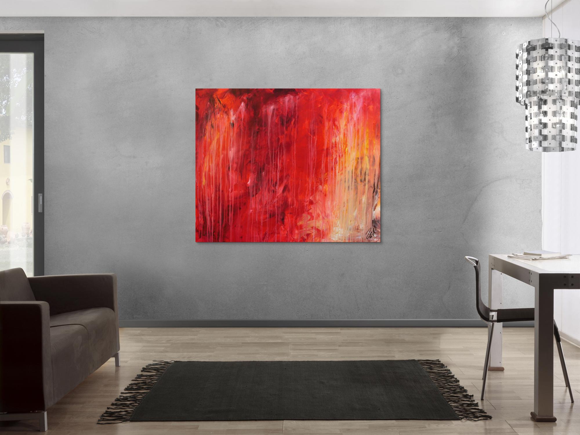 Modernes Gemälde abstrakt mit sehr viel rot und warmen Farben