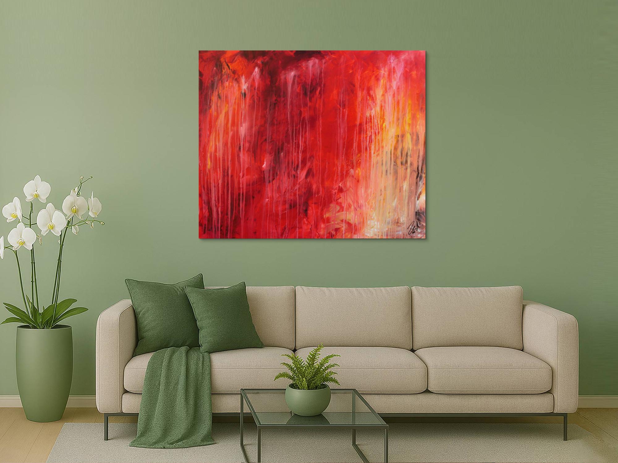 Modernes Gemälde abstrakt mit sehr viel rot und warmen Farben