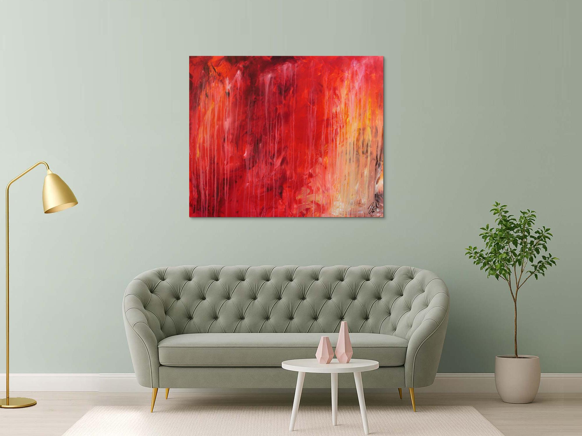 Modernes Gemälde abstrakt mit sehr viel rot und warmen Farben