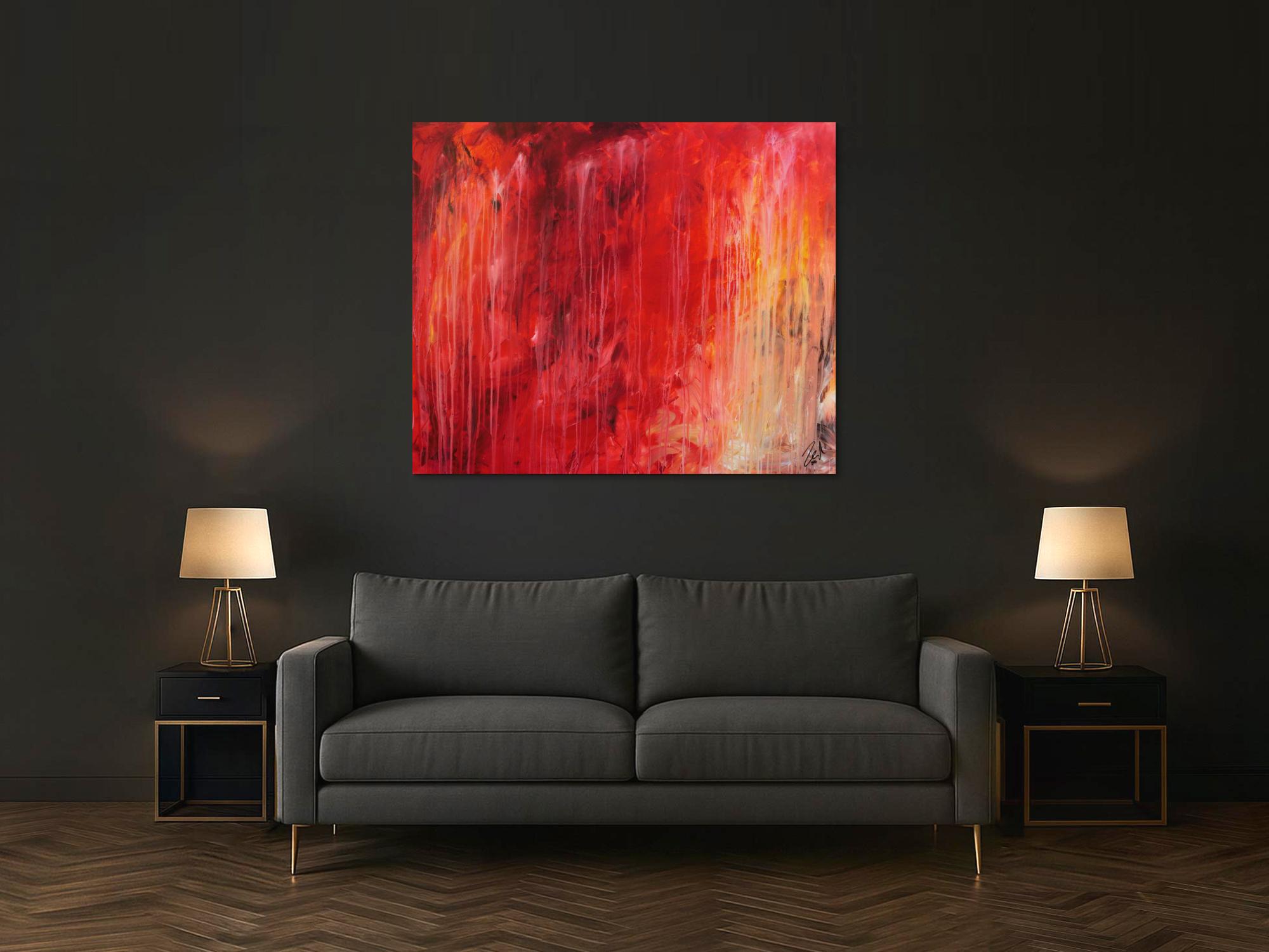 Modernes Gemälde abstrakt mit sehr viel rot und warmen Farben