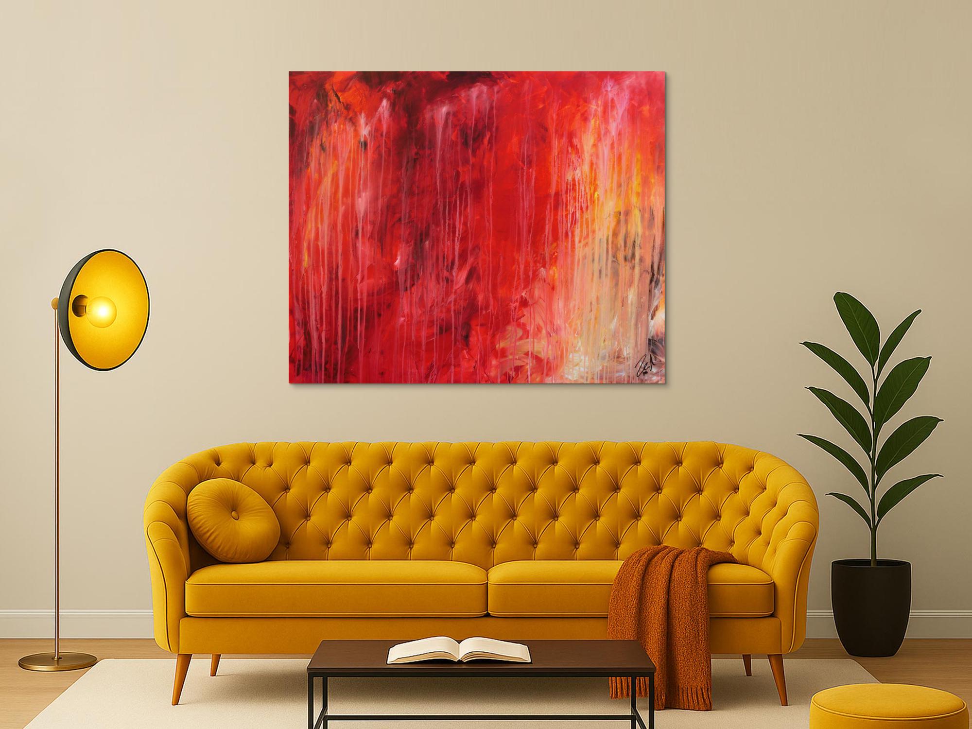 Modernes Gemälde abstrakt mit sehr viel rot und warmen Farben