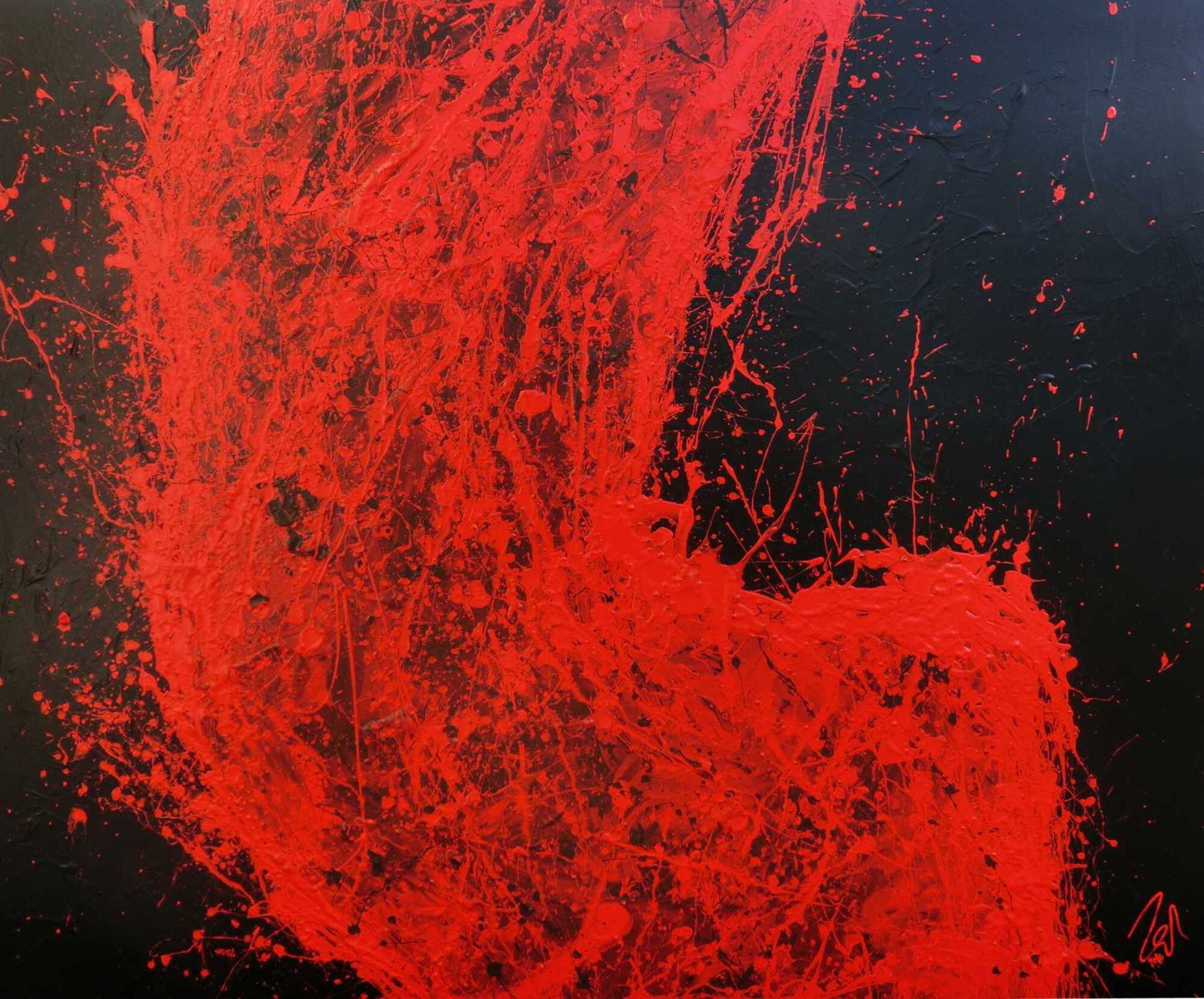 Abstraktes Acrylgemälde minimalistisch in rot schwarz sehr modern