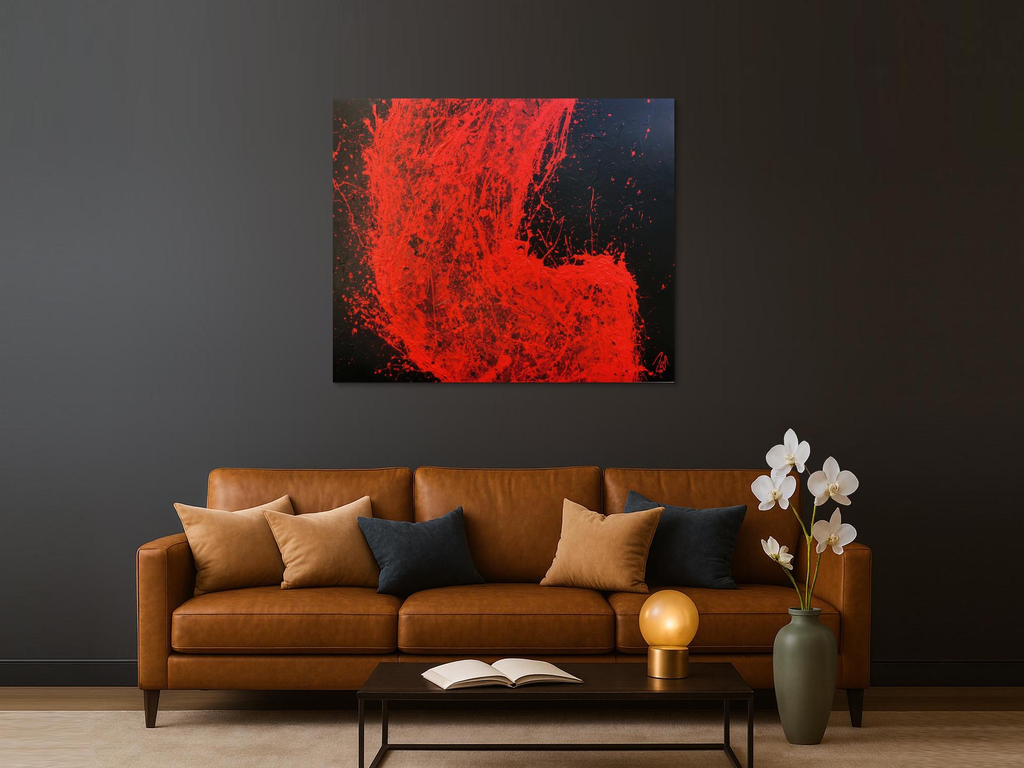 Abstraktes Acrylgemälde minimalistisch in rot schwarz sehr modern