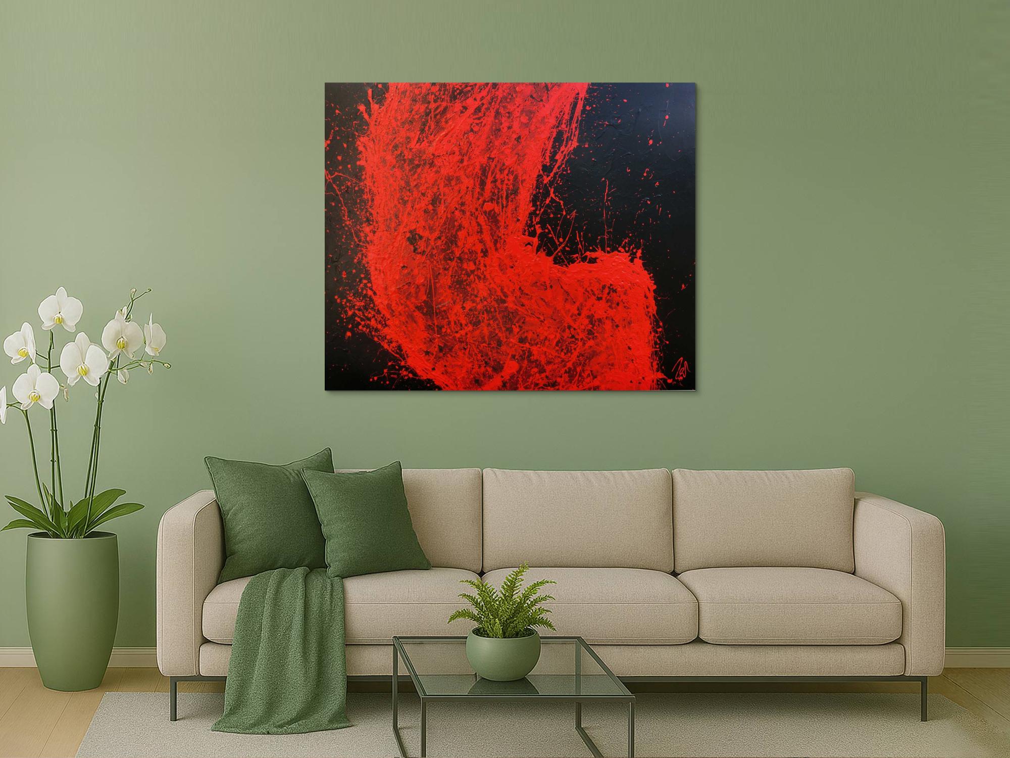 Abstraktes Acrylgemälde minimalistisch in rot schwarz sehr modern