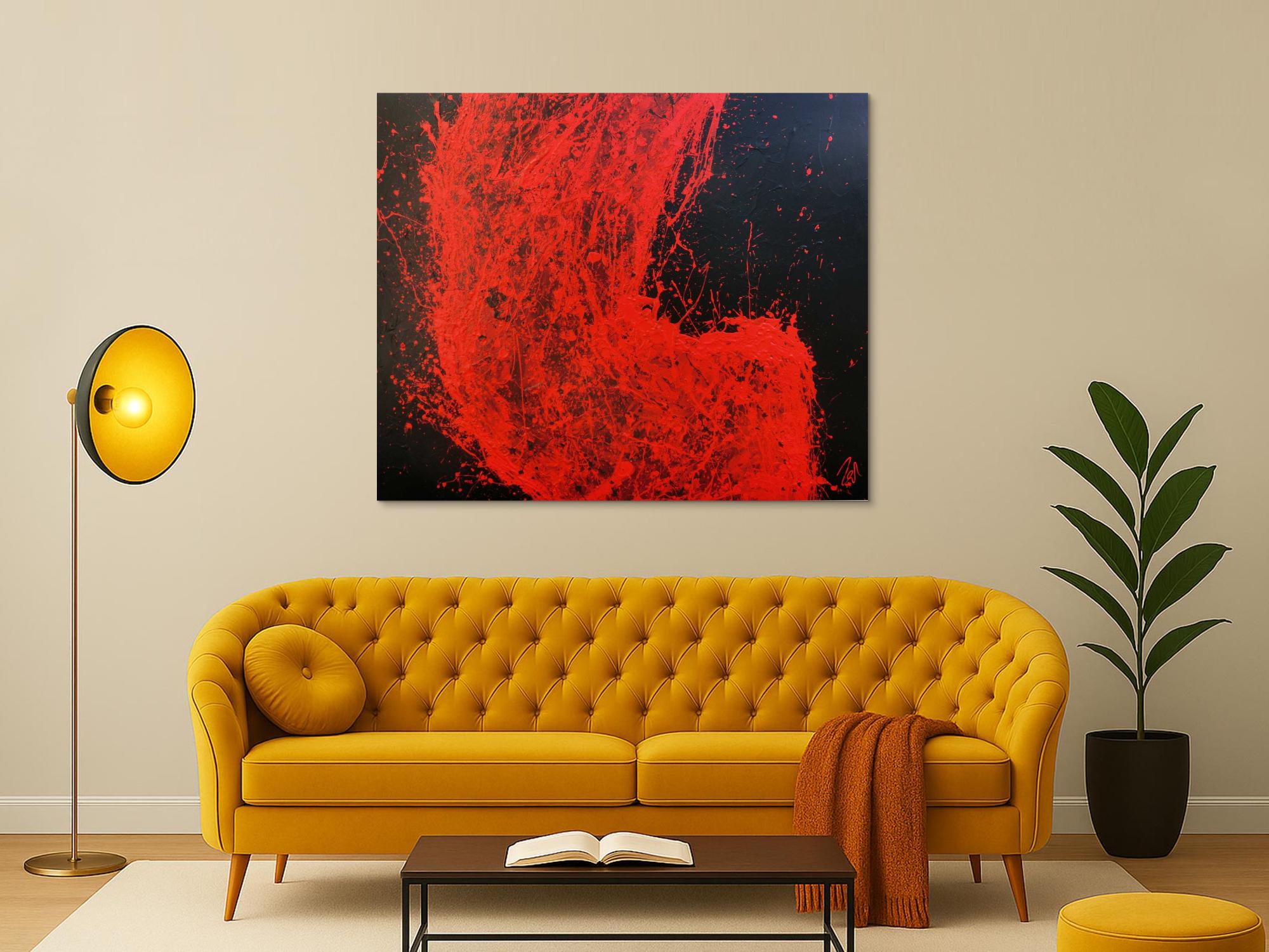 Abstraktes Acrylgemälde minimalistisch in rot schwarz sehr modern