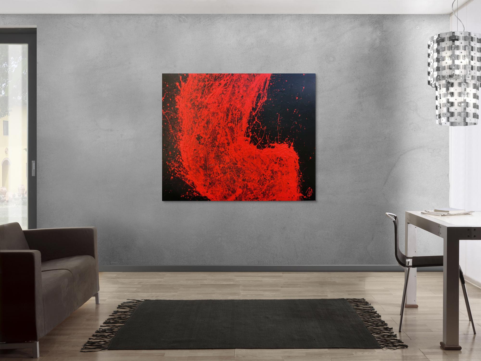 Abstraktes Acrylgemälde minimalistisch in rot schwarz sehr modern