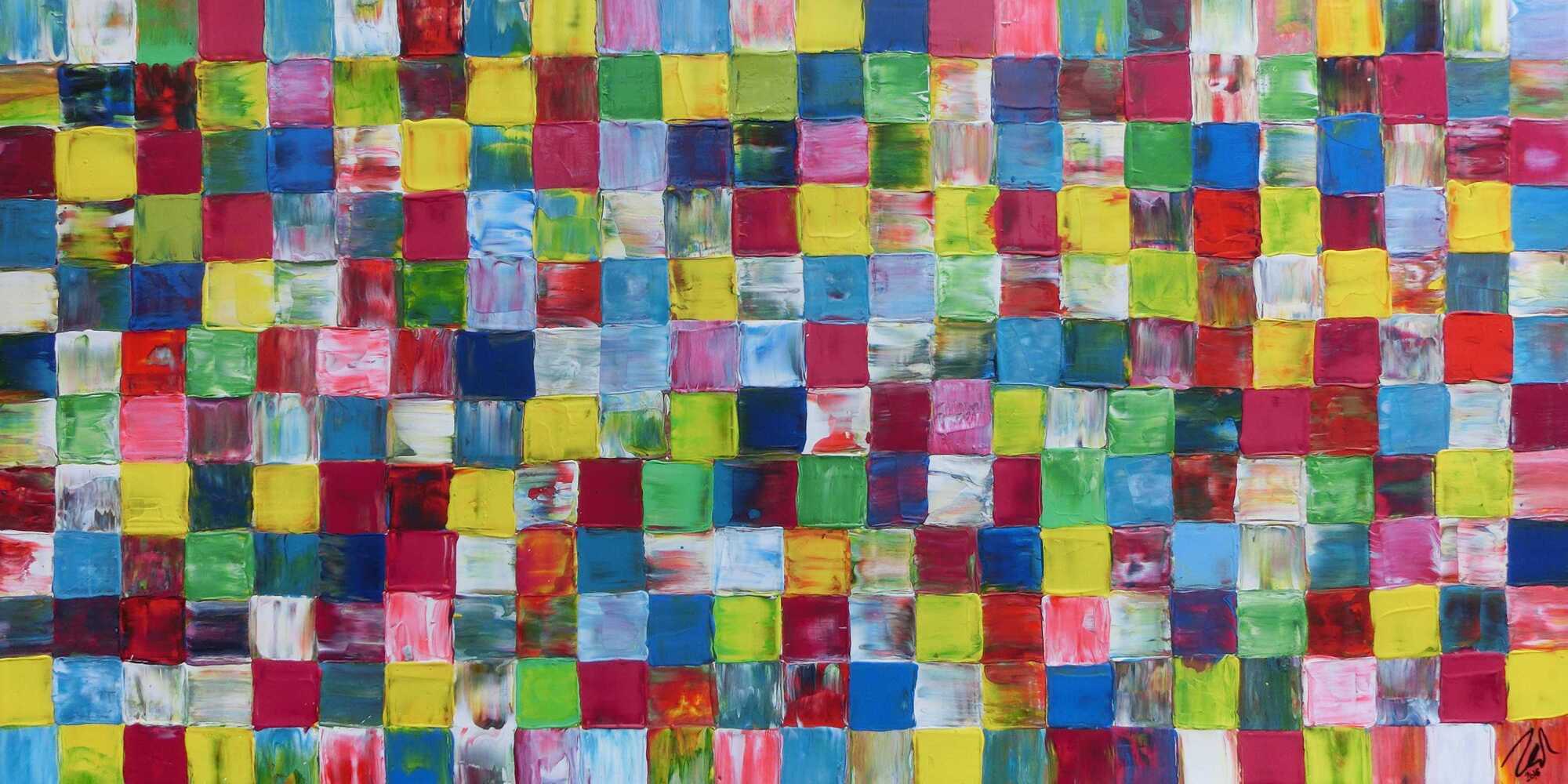 Modernes sehr buntes Gemälde abstrakt bunte Kacheln mit vielen Farben