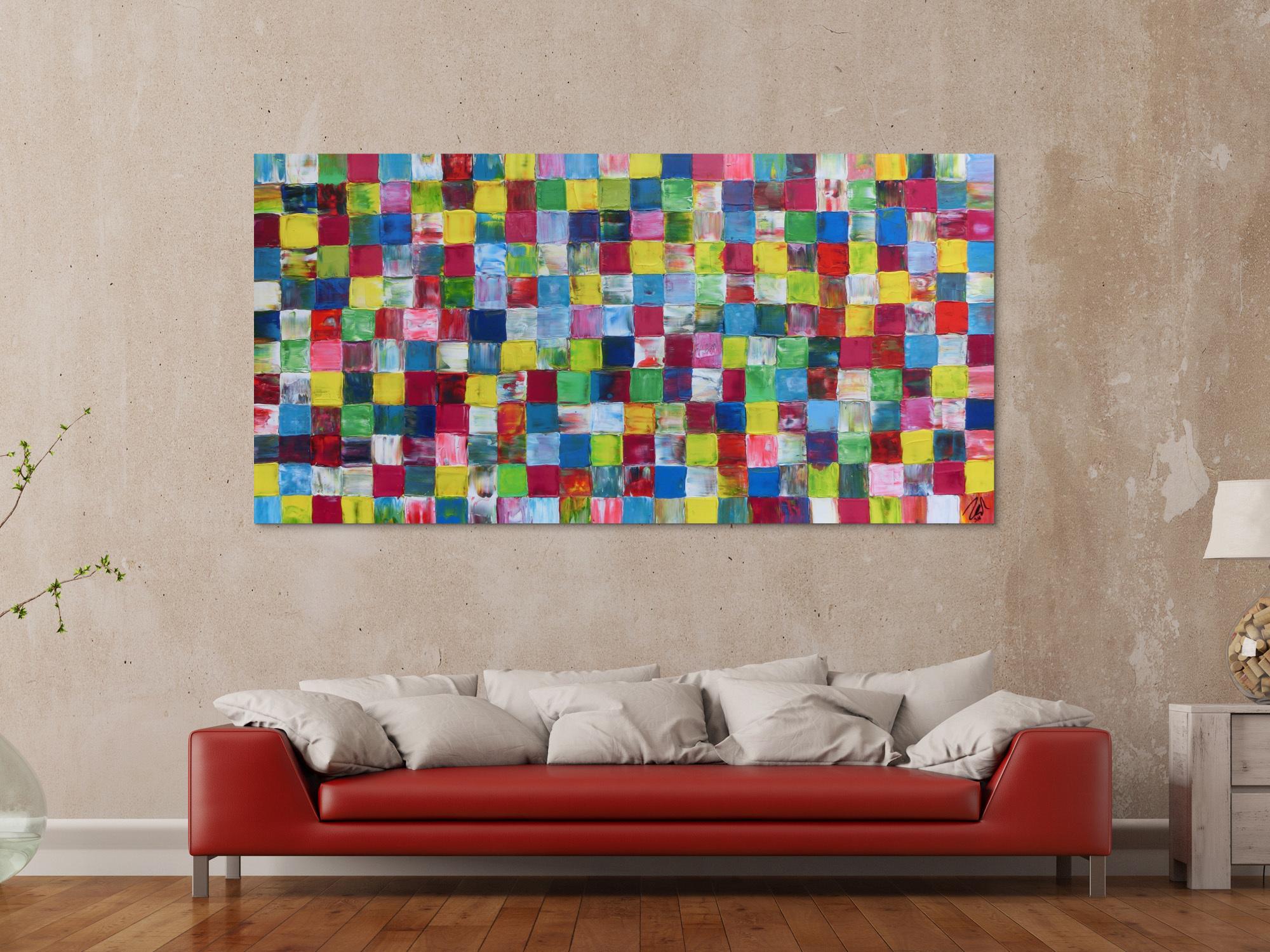 Modernes sehr buntes Gemälde abstrakt bunte Kacheln mit vielen Farben