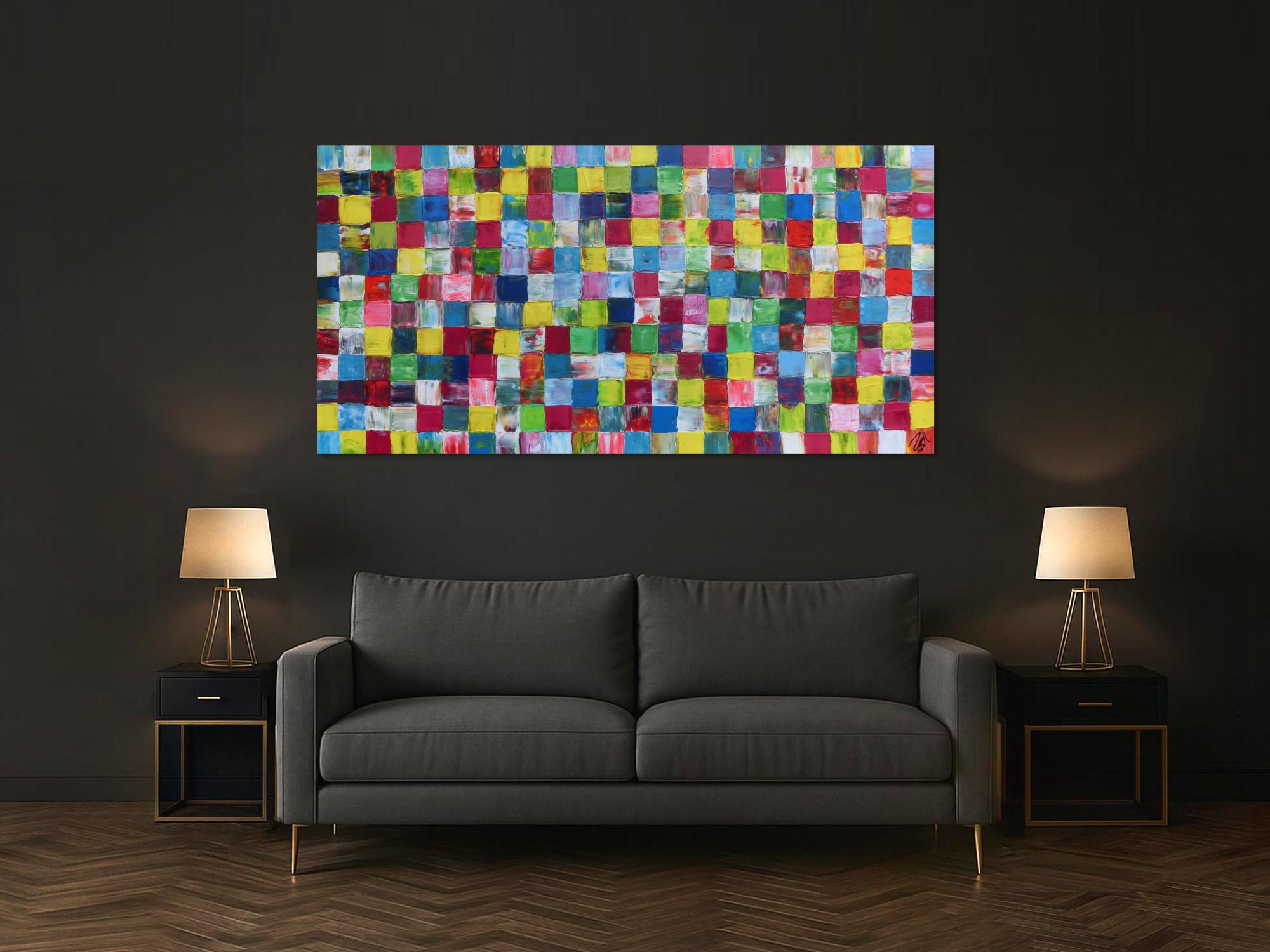 Modernes sehr buntes Gemälde abstrakt bunte Kacheln mit vielen Farben