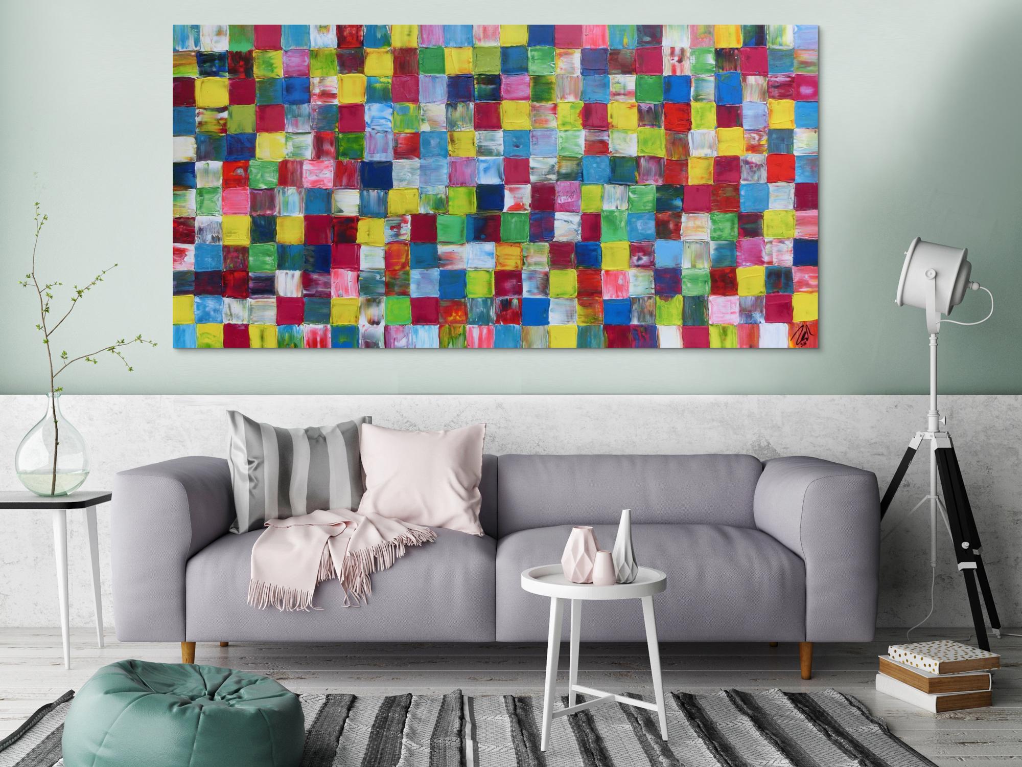 Modernes sehr buntes Gemälde abstrakt bunte Kacheln mit vielen Farben